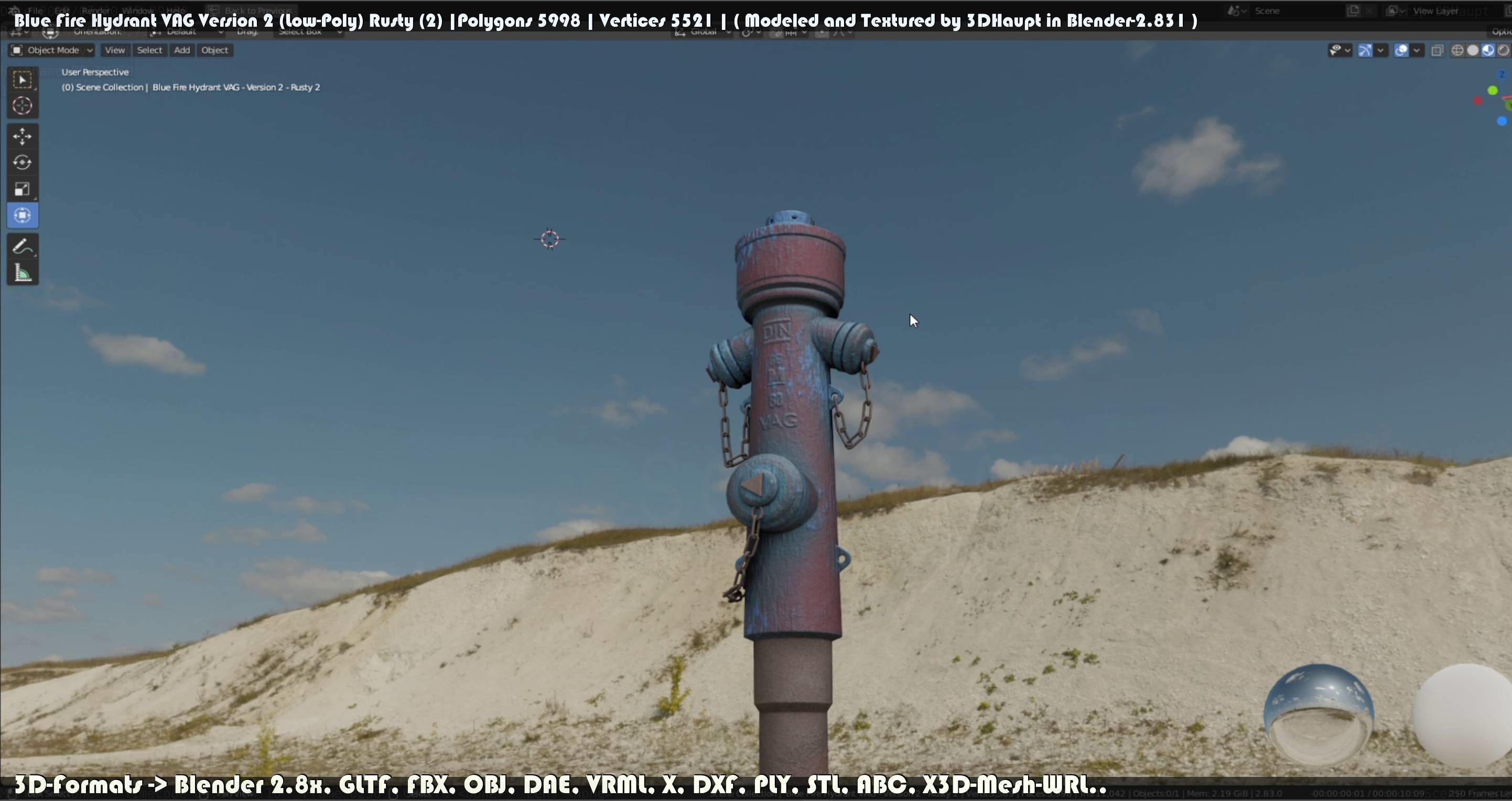 Blue Fire Hydrant VAG - Version 2 - Rusty 2 Low-poly 3D model_71