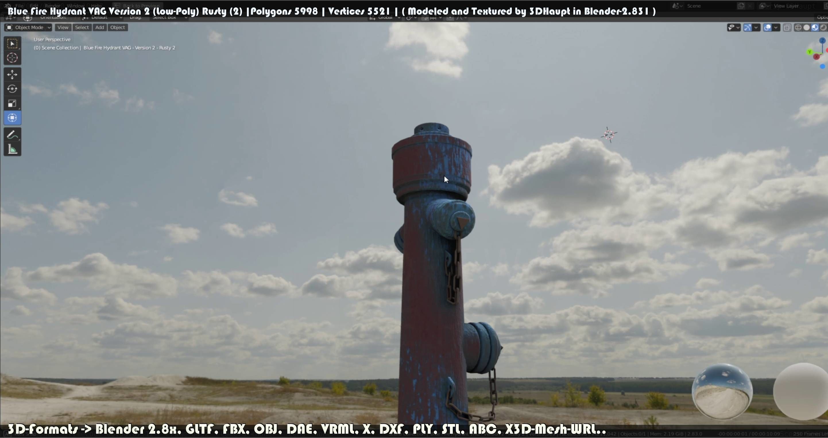 Blue Fire Hydrant VAG - Version 2 - Rusty 2 Low-poly 3D model_78