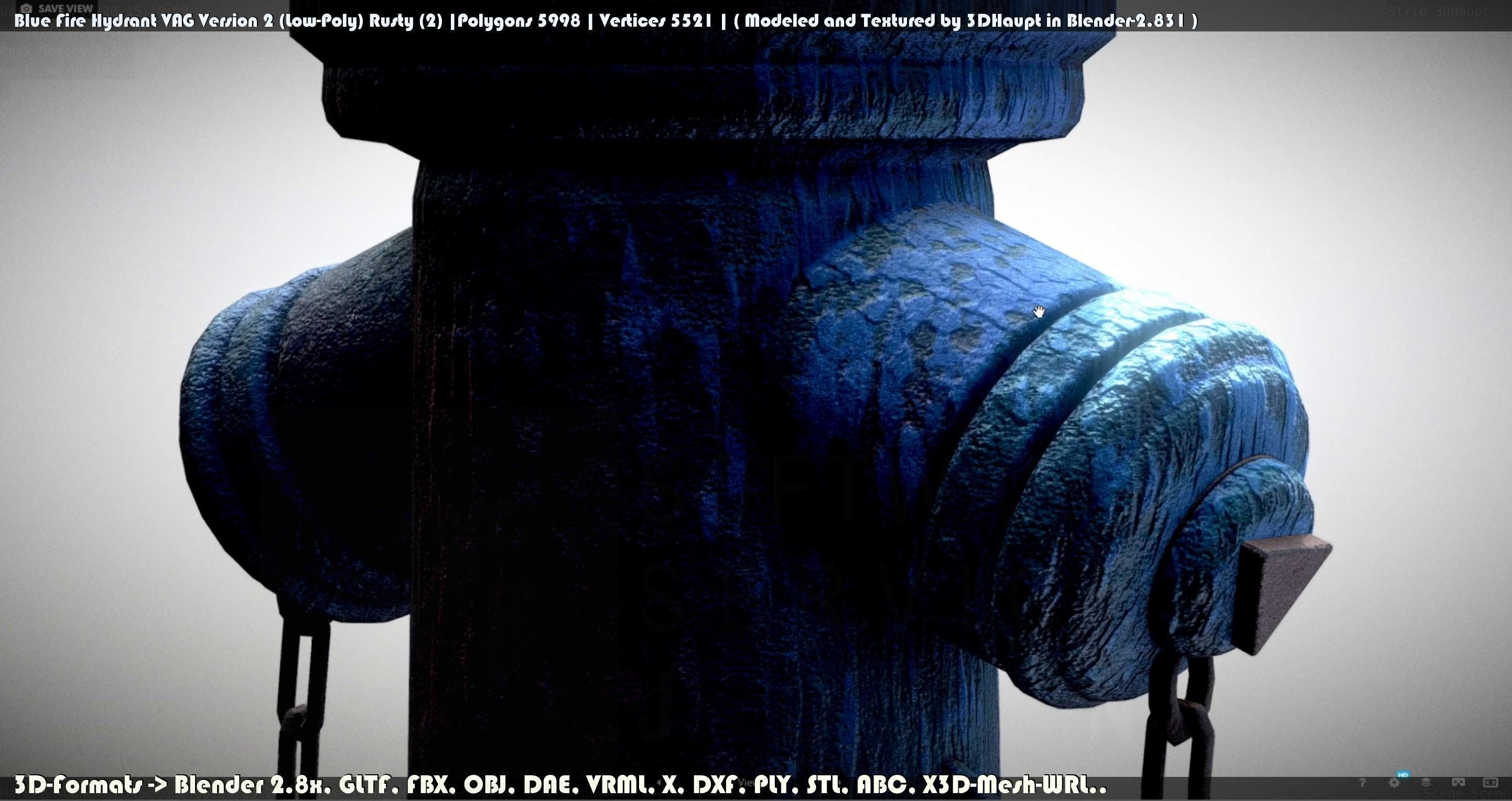 Blue Fire Hydrant VAG - Version 2 - Rusty 2 Low-poly 3D model_15