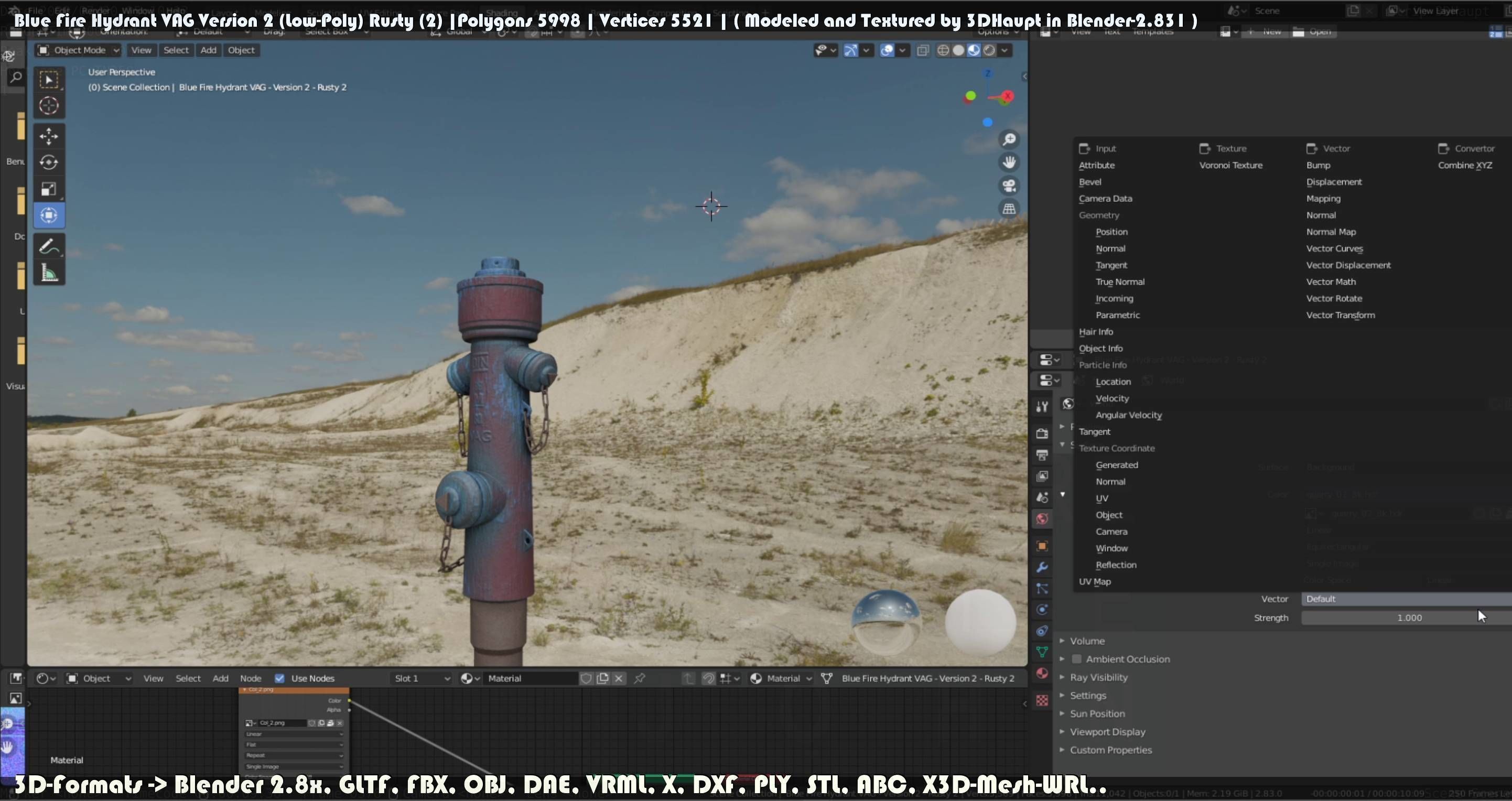 Blue Fire Hydrant VAG - Version 2 - Rusty 2 Low-poly 3D model_94