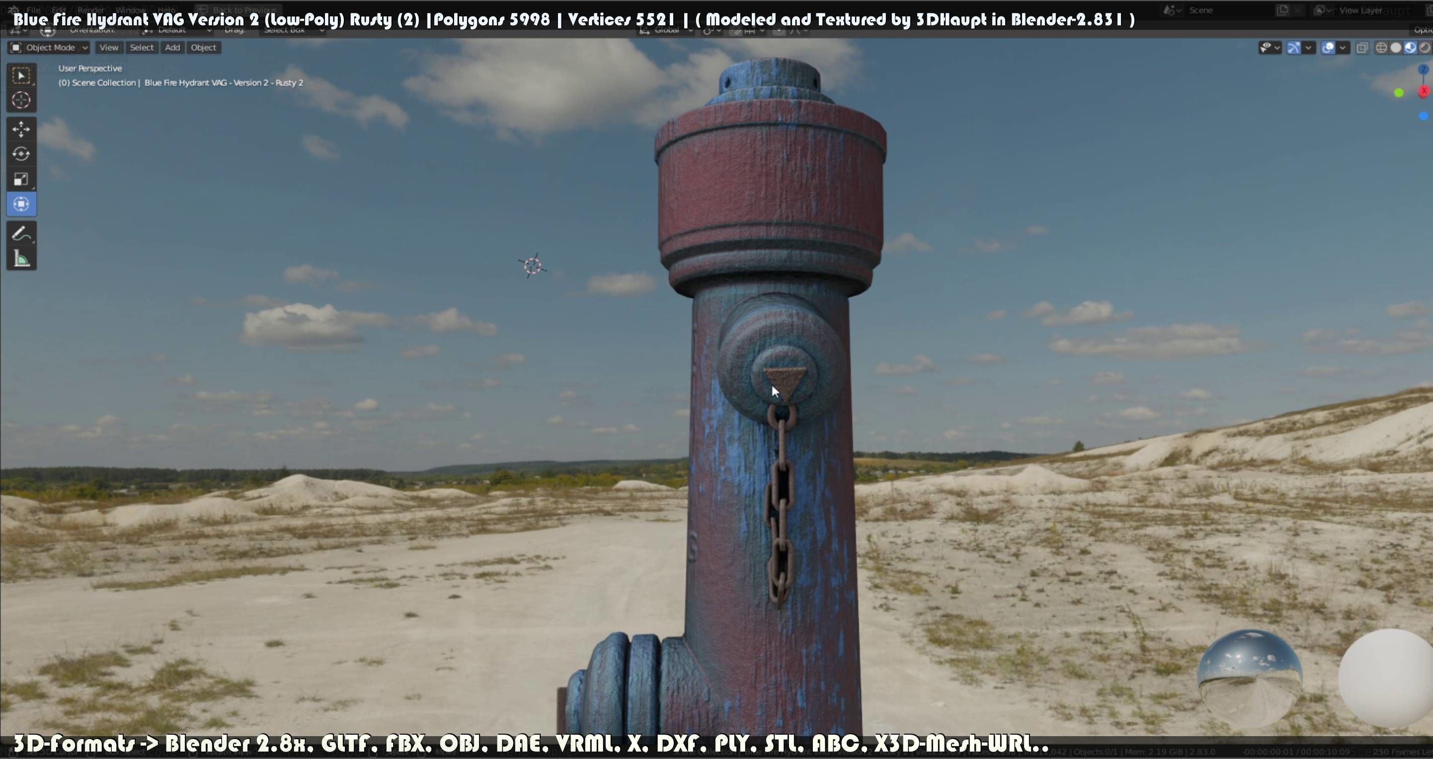 Blue Fire Hydrant VAG - Version 2 - Rusty 2 Low-poly 3D model_72