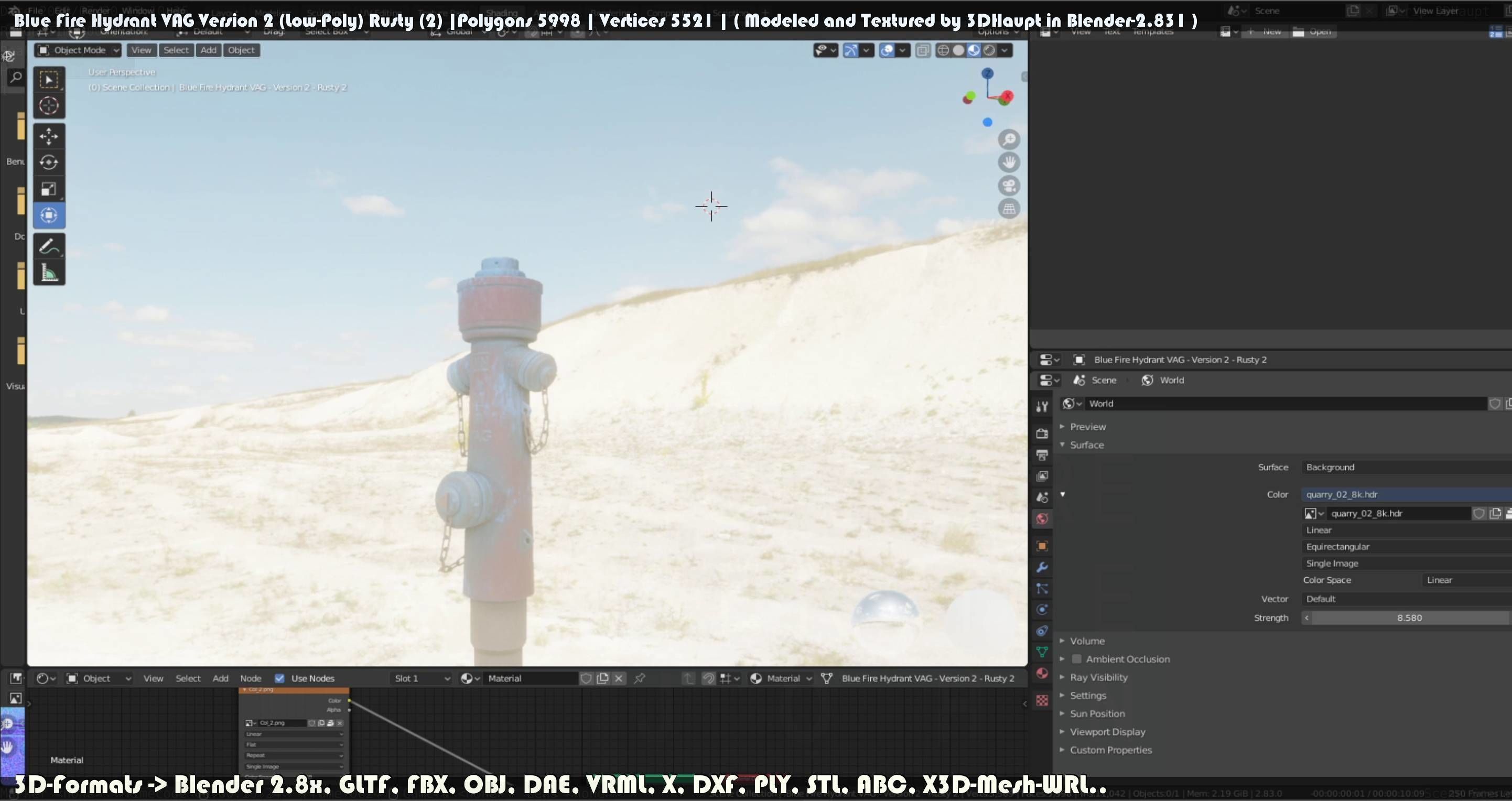 Blue Fire Hydrant VAG - Version 2 - Rusty 2 Low-poly 3D model_89