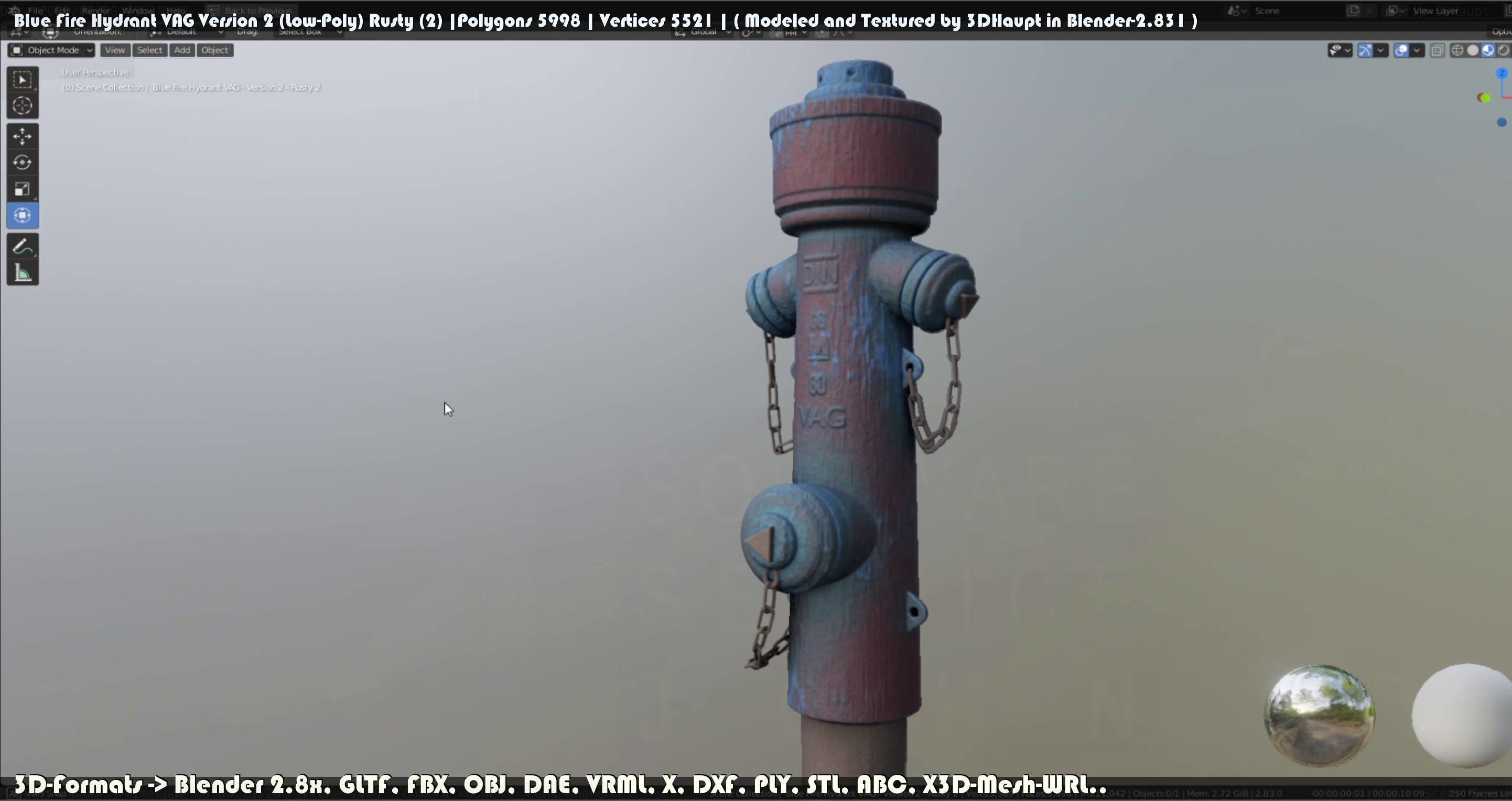 Blue Fire Hydrant VAG - Version 2 - Rusty 2 Low-poly 3D model_133
