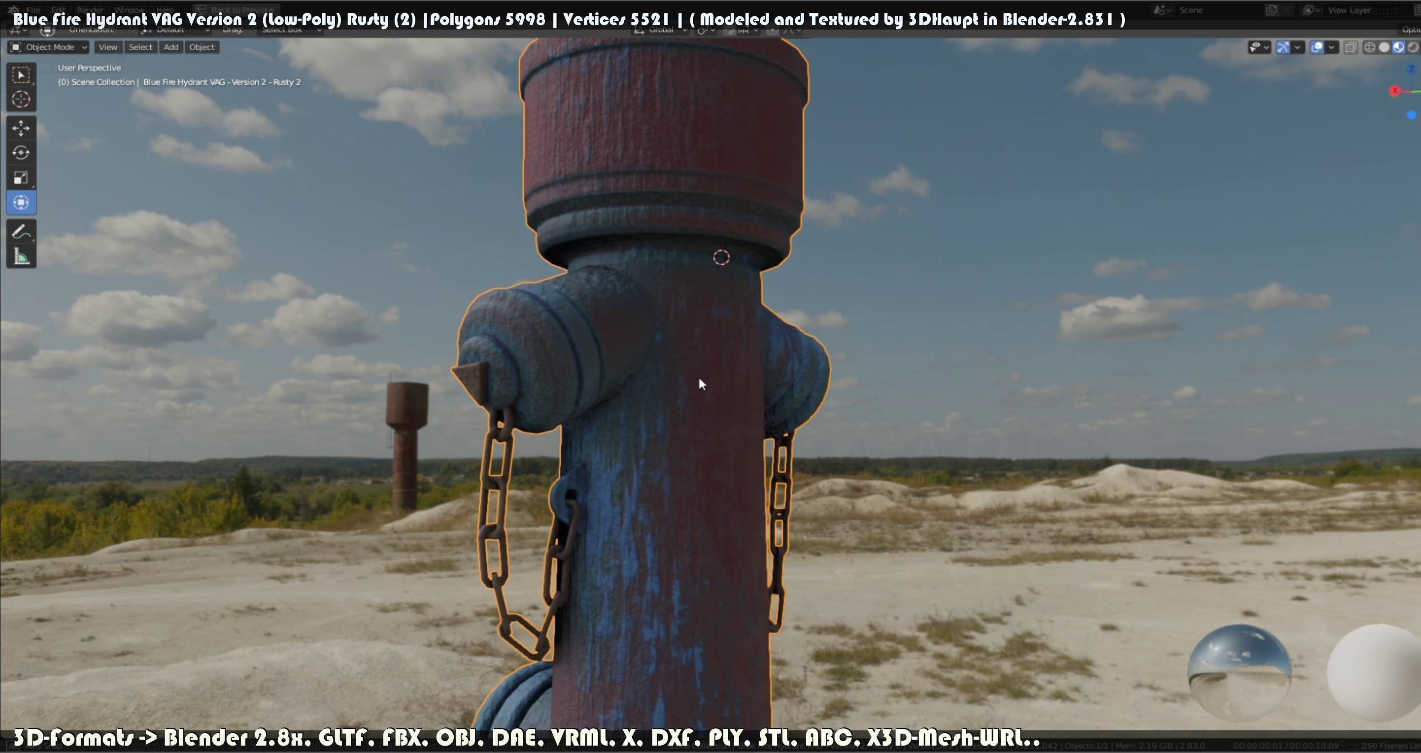 Blue Fire Hydrant VAG - Version 2 - Rusty 2 Low-poly 3D model_64