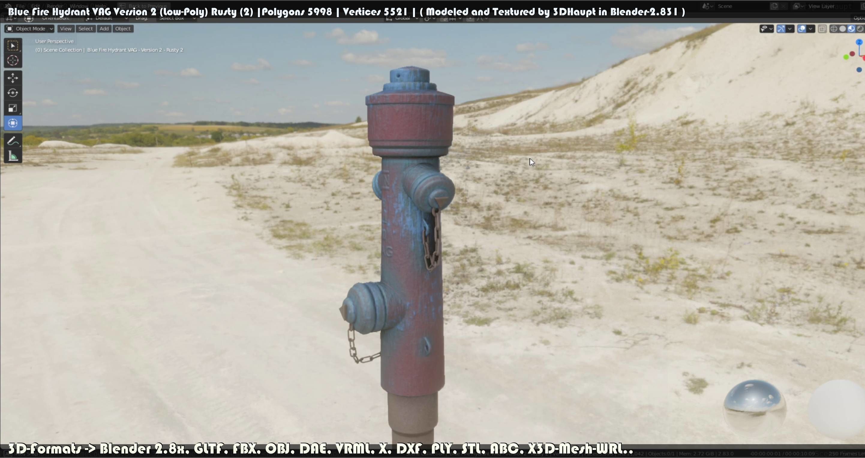 Blue Fire Hydrant VAG - Version 2 - Rusty 2 Low-poly 3D model_105