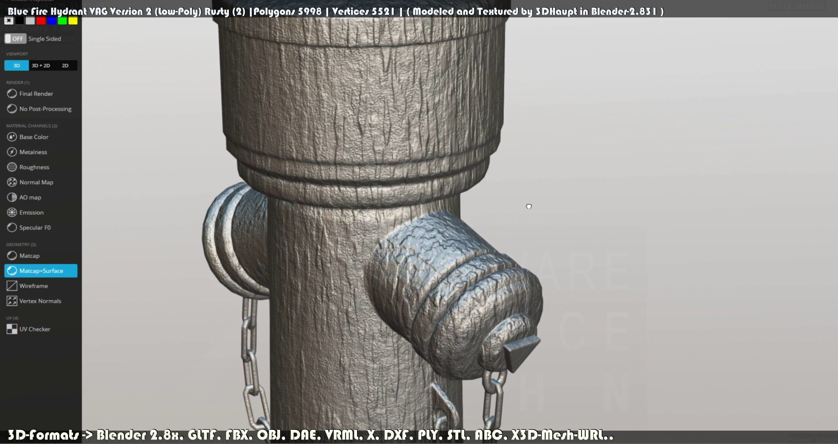 Blue Fire Hydrant VAG - Version 2 - Rusty 2 Low-poly 3D model_42