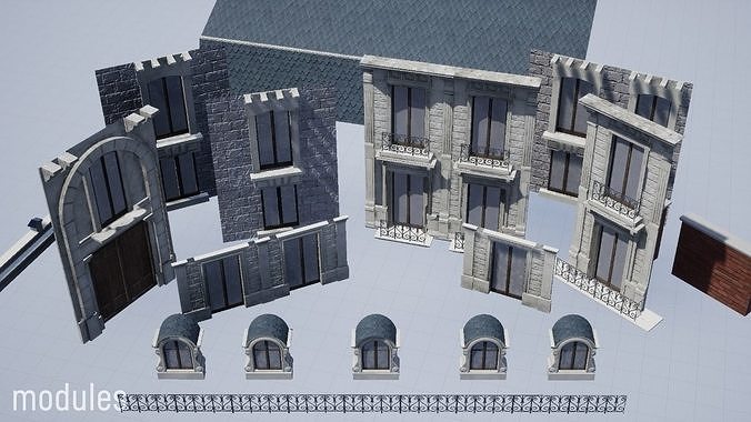 Modular Paris Haussmann Low-poly 3D model 6