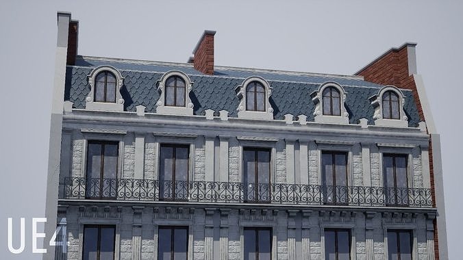 Modular Paris Haussmann Low-poly 3D model 5
