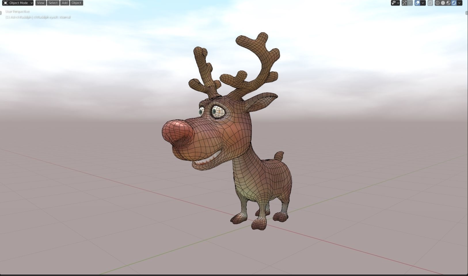Rudolph -nosed reindeer Low-poly 3D model_1