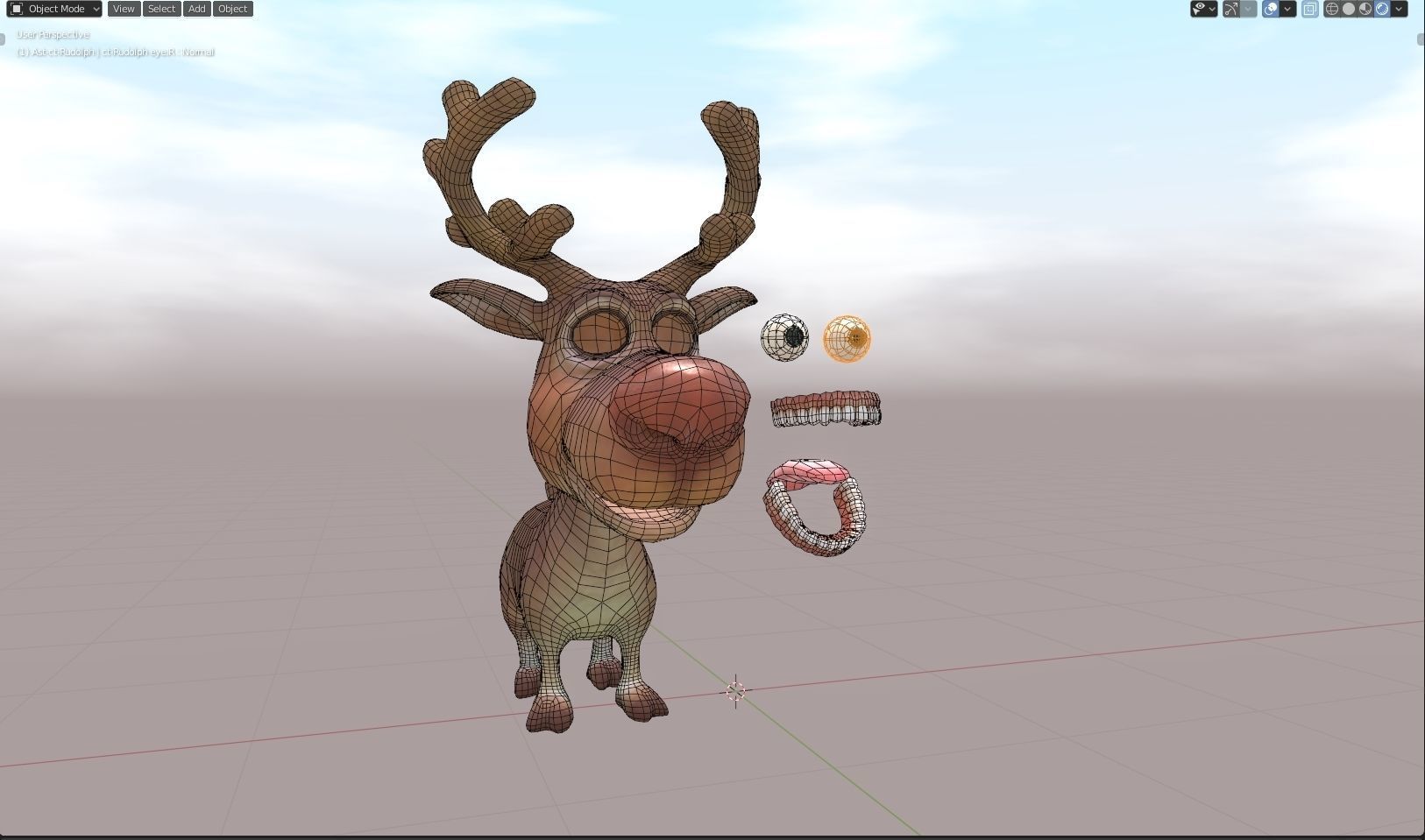 Rudolph -nosed reindeer Low-poly 3D model_3