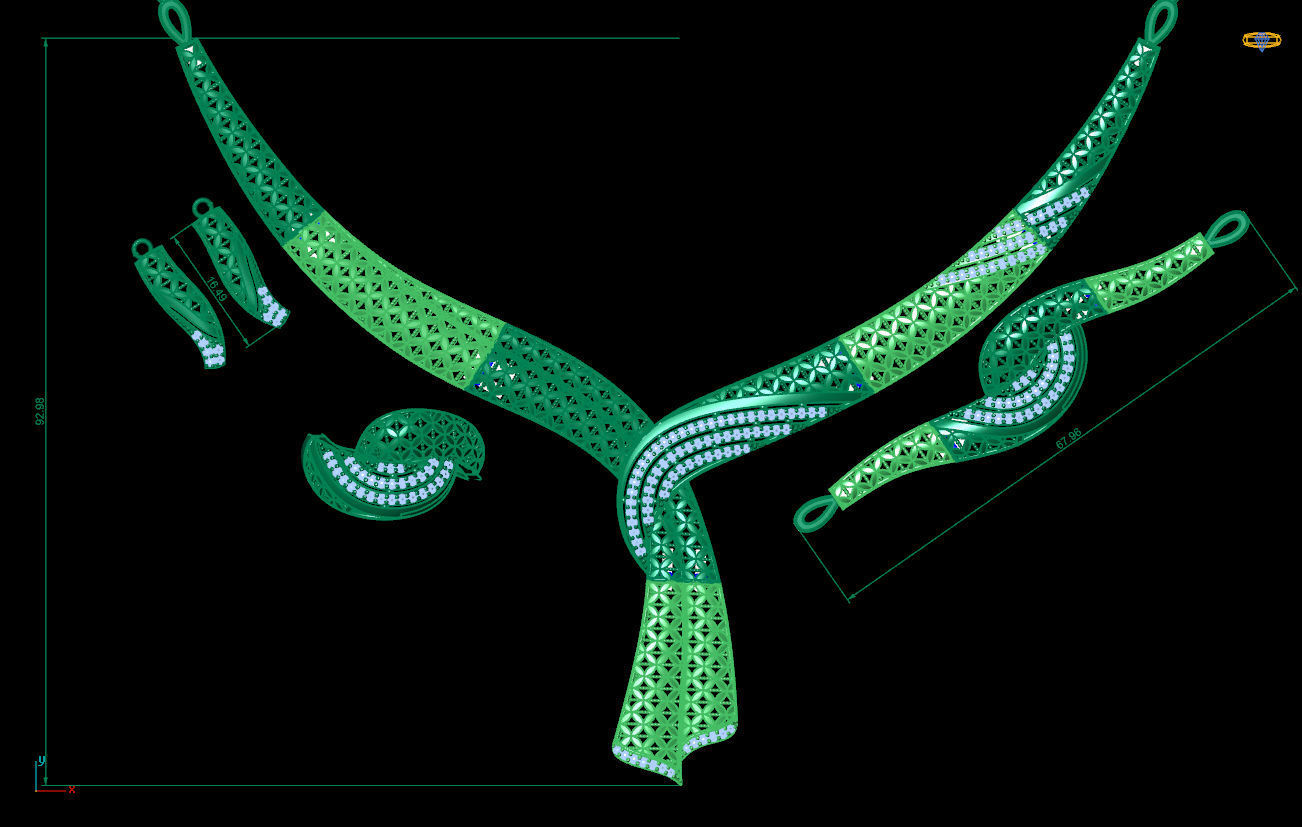 S09- Diamond necklace earring ring bracelet gold set 3D print model_5