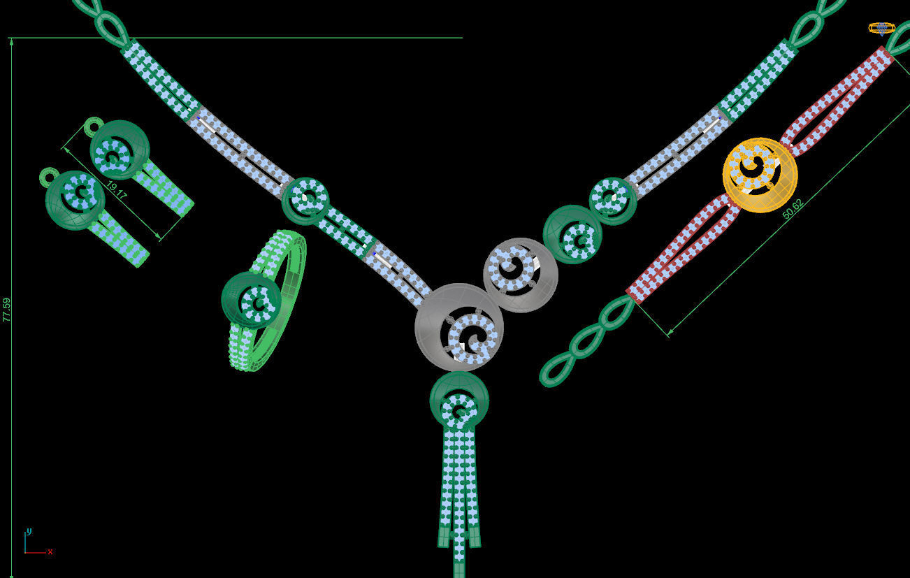 S11- Diamond necklace earring ring bracelet gold set 3D print model_5