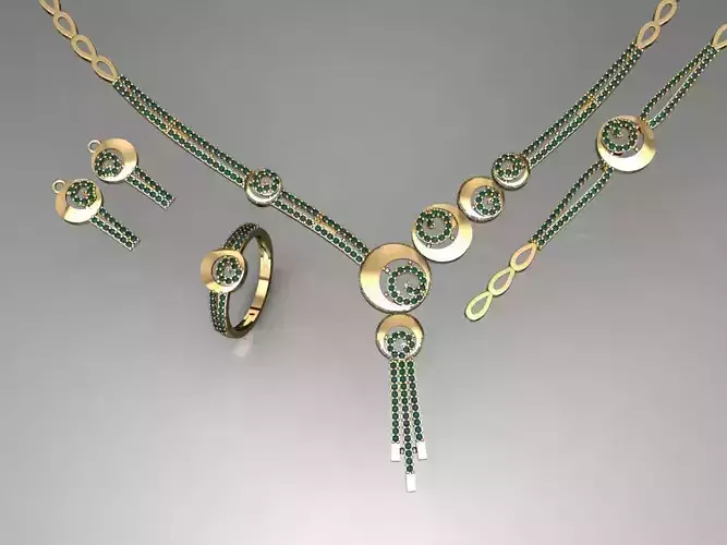 S11- Diamond necklace earring ring bracelet gold set 