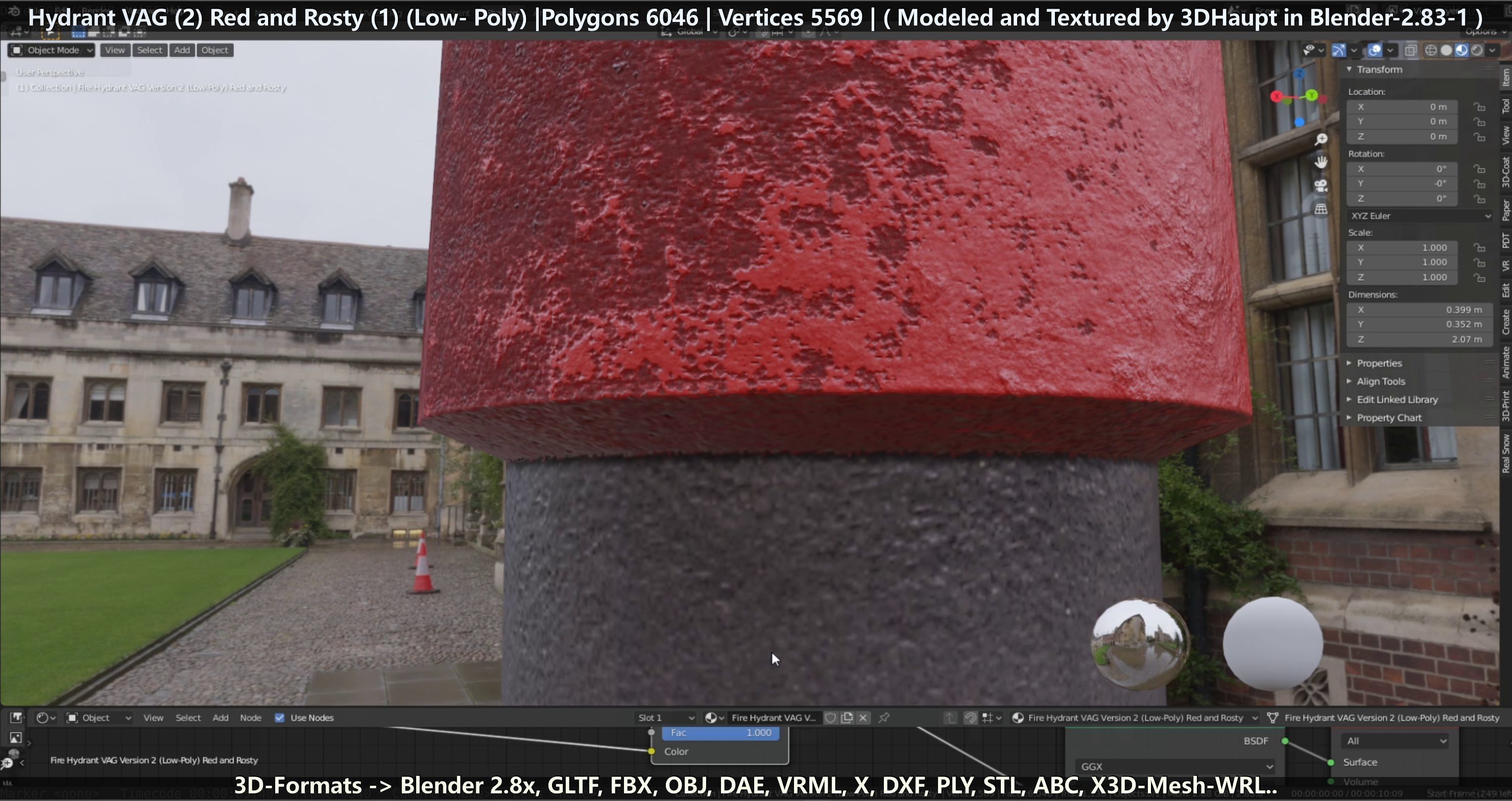 Fire Hydrant VAG 2 - Red and Rosty 1 - Low-poly 3D model_74