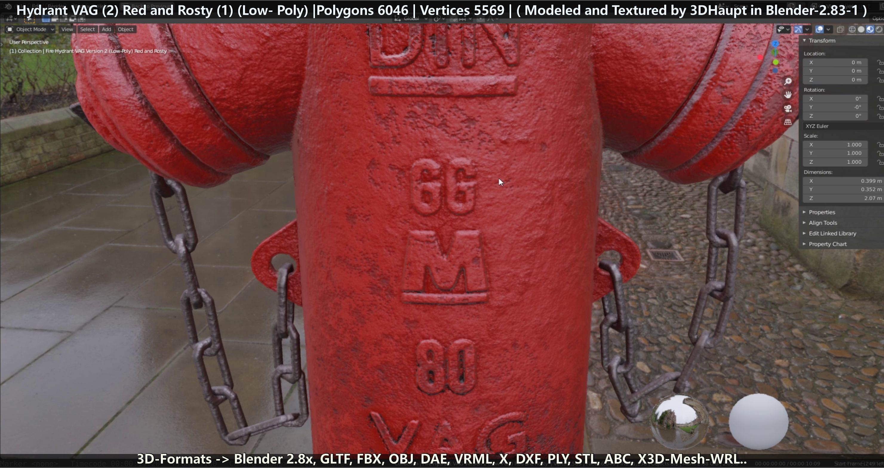 Fire Hydrant VAG 2 - Red and Rosty 1 - Low-poly 3D model_142