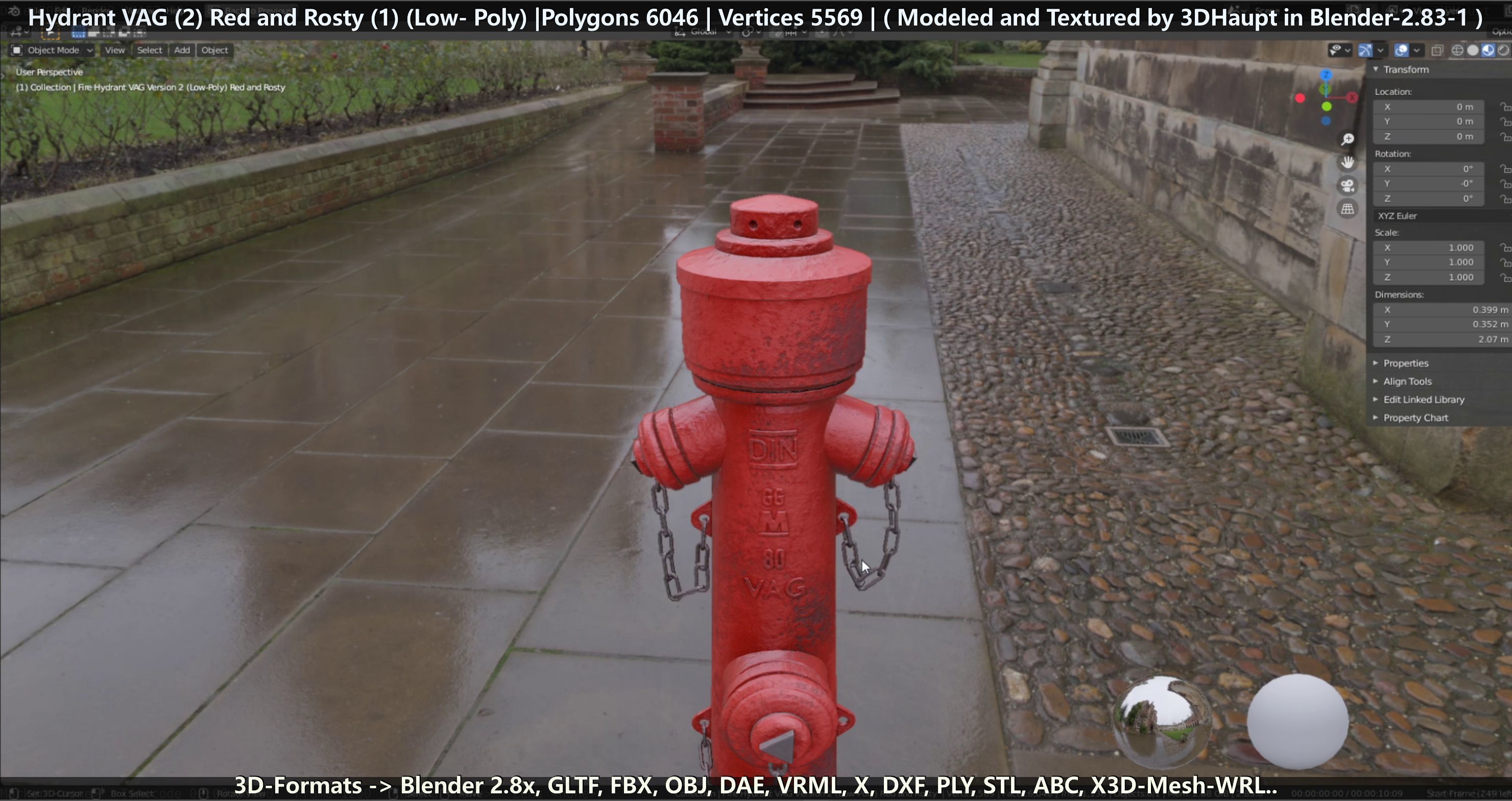 Fire Hydrant VAG 2 - Red and Rosty 1 - Low-poly 3D model_146