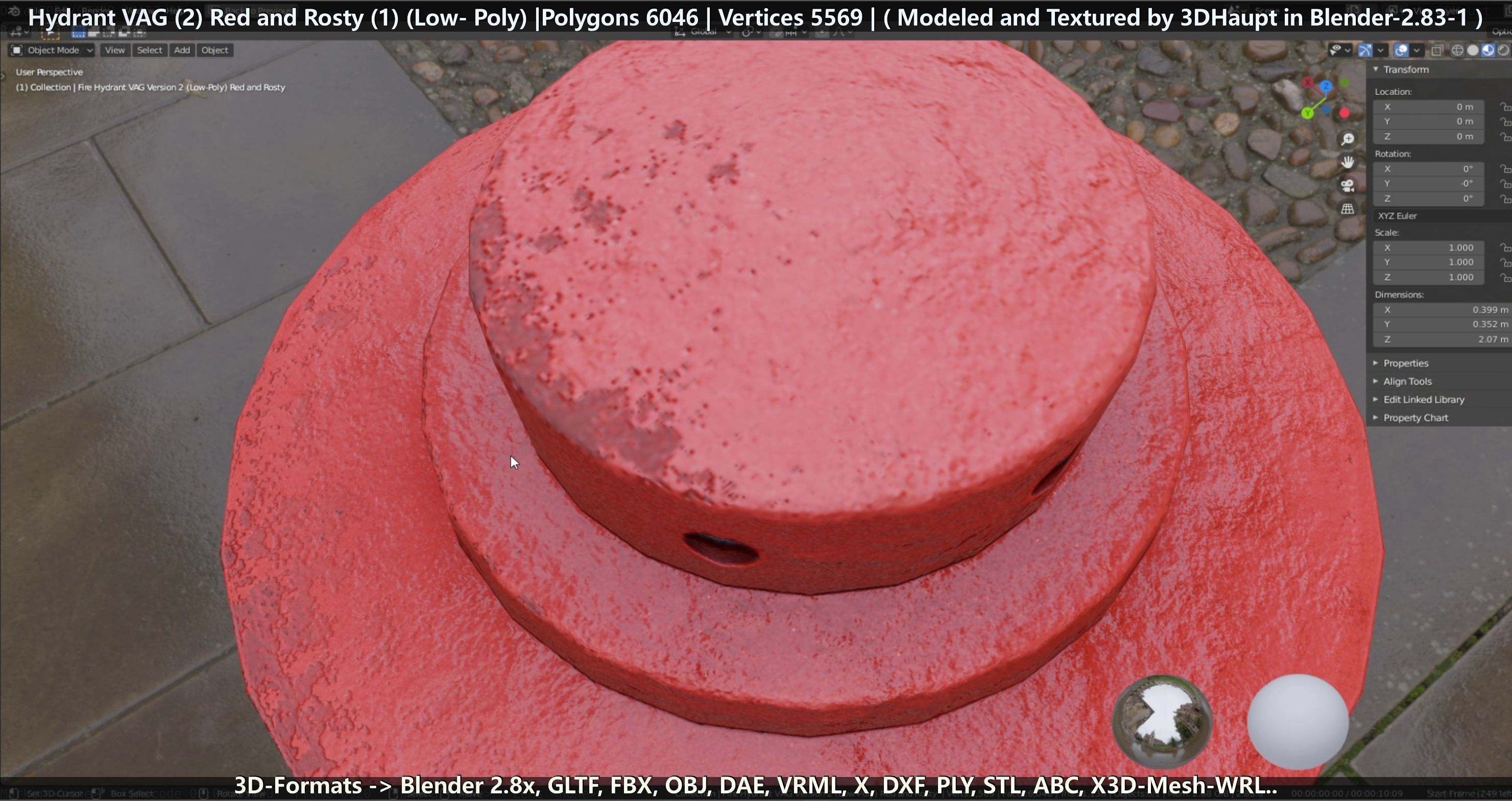 Fire Hydrant VAG 2 - Red and Rosty 1 - Low-poly 3D model_124
