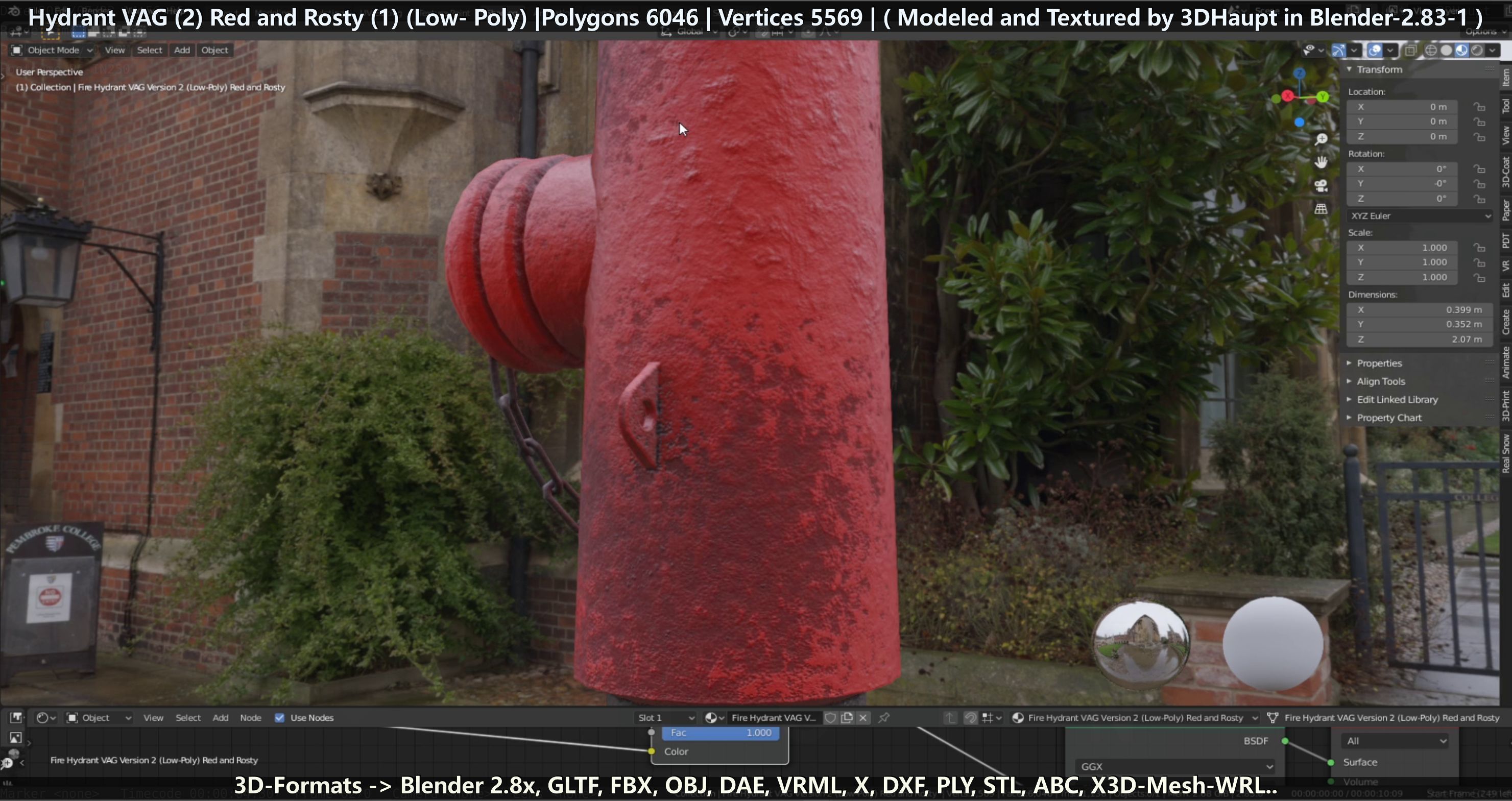 Fire Hydrant VAG 2 - Red and Rosty 1 - Low-poly 3D model_67