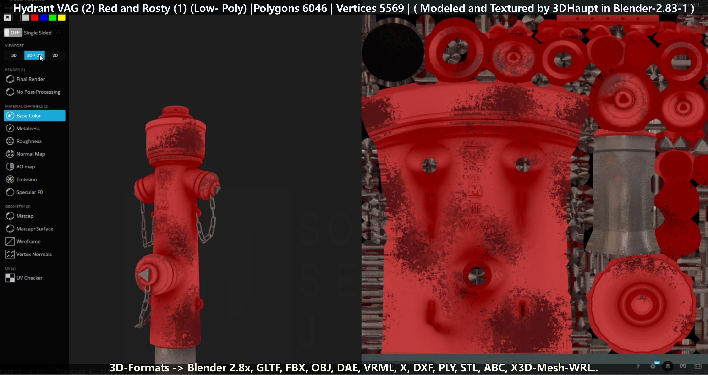 Fire Hydrant VAG 2 - Red and Rosty 1 - Low-poly 3D model_44