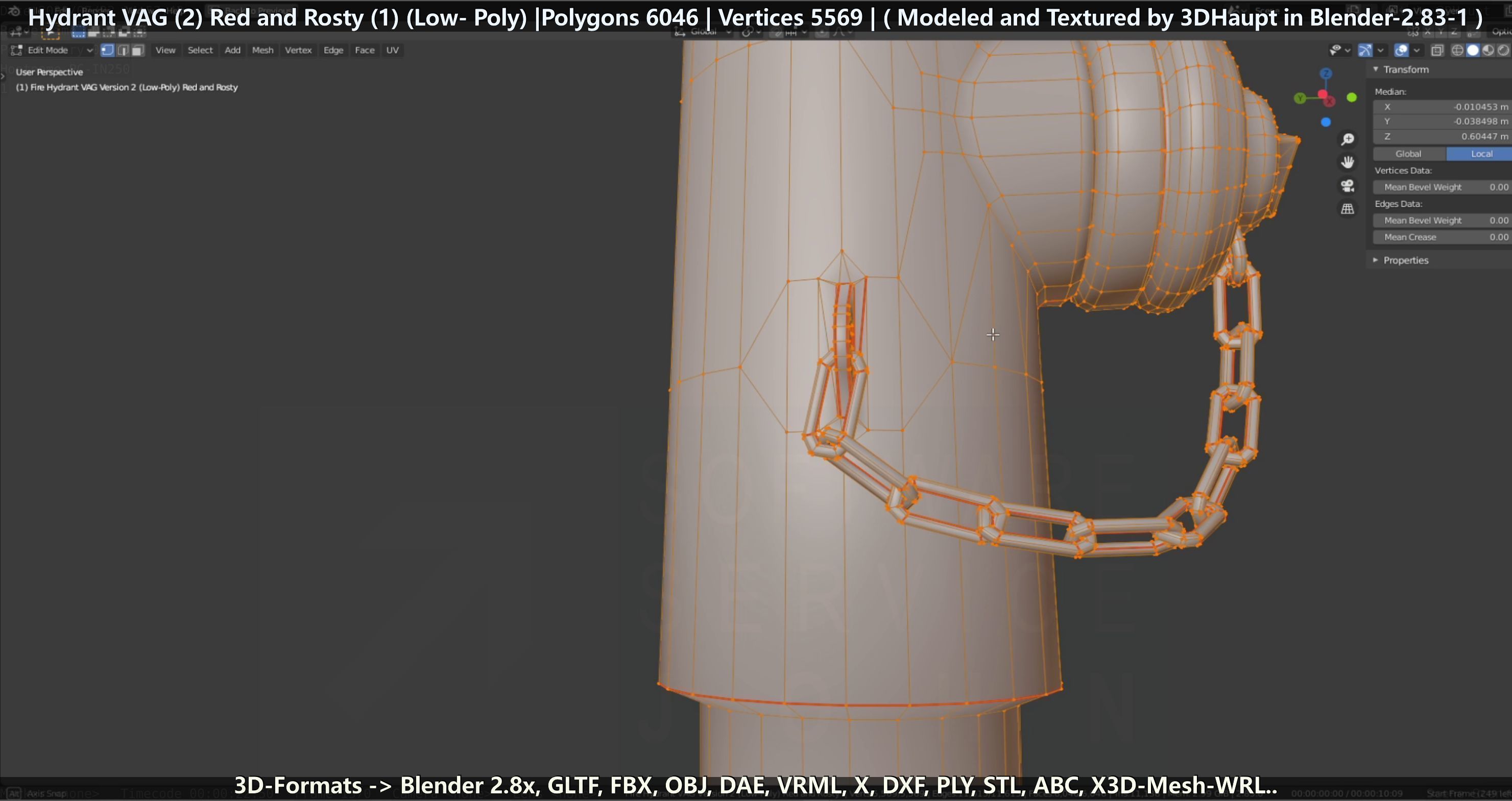 Fire Hydrant VAG 2 - Red and Rosty 1 - Low-poly 3D model_33