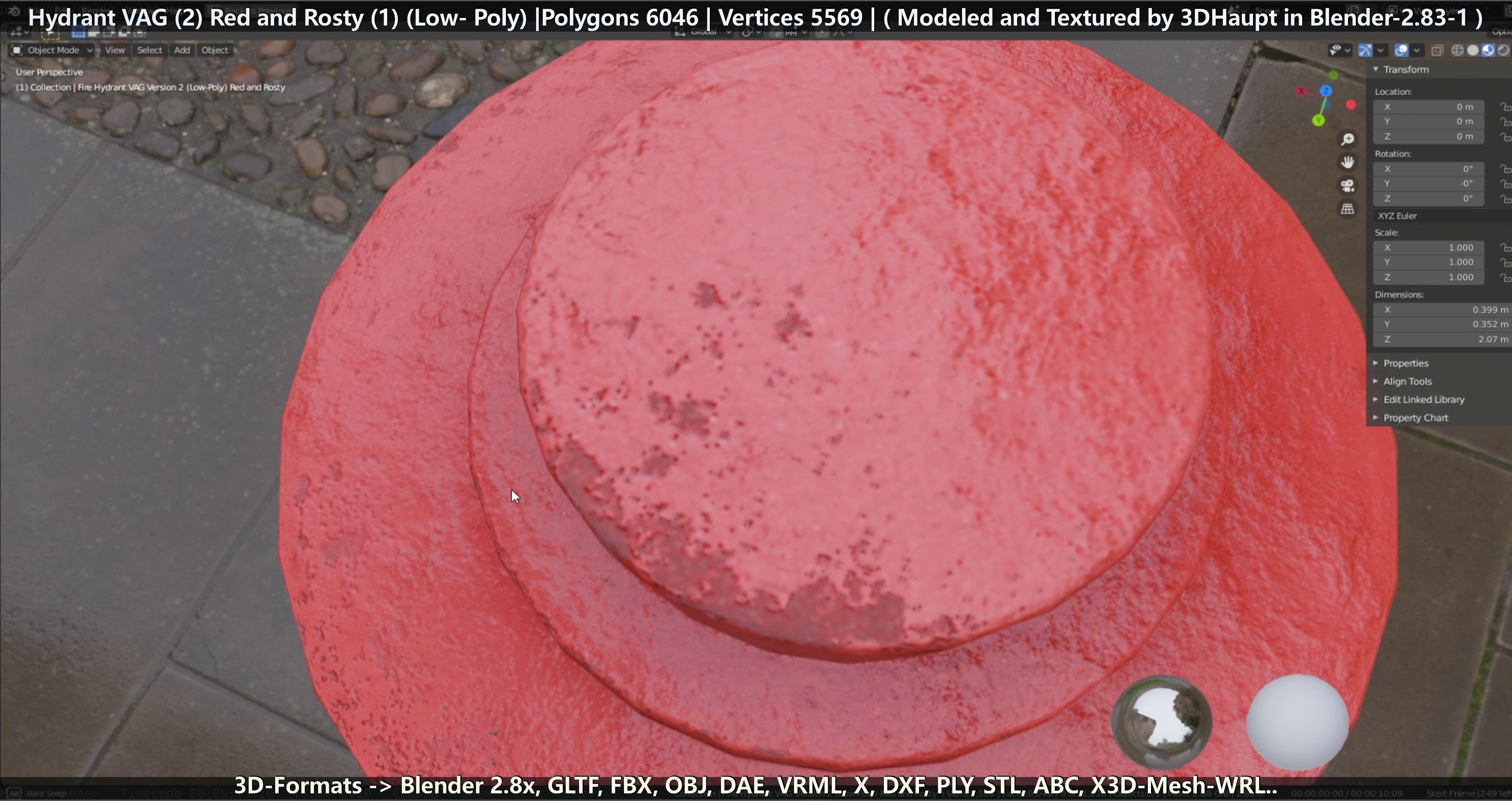 Fire Hydrant VAG 2 - Red and Rosty 1 - Low-poly 3D model_125