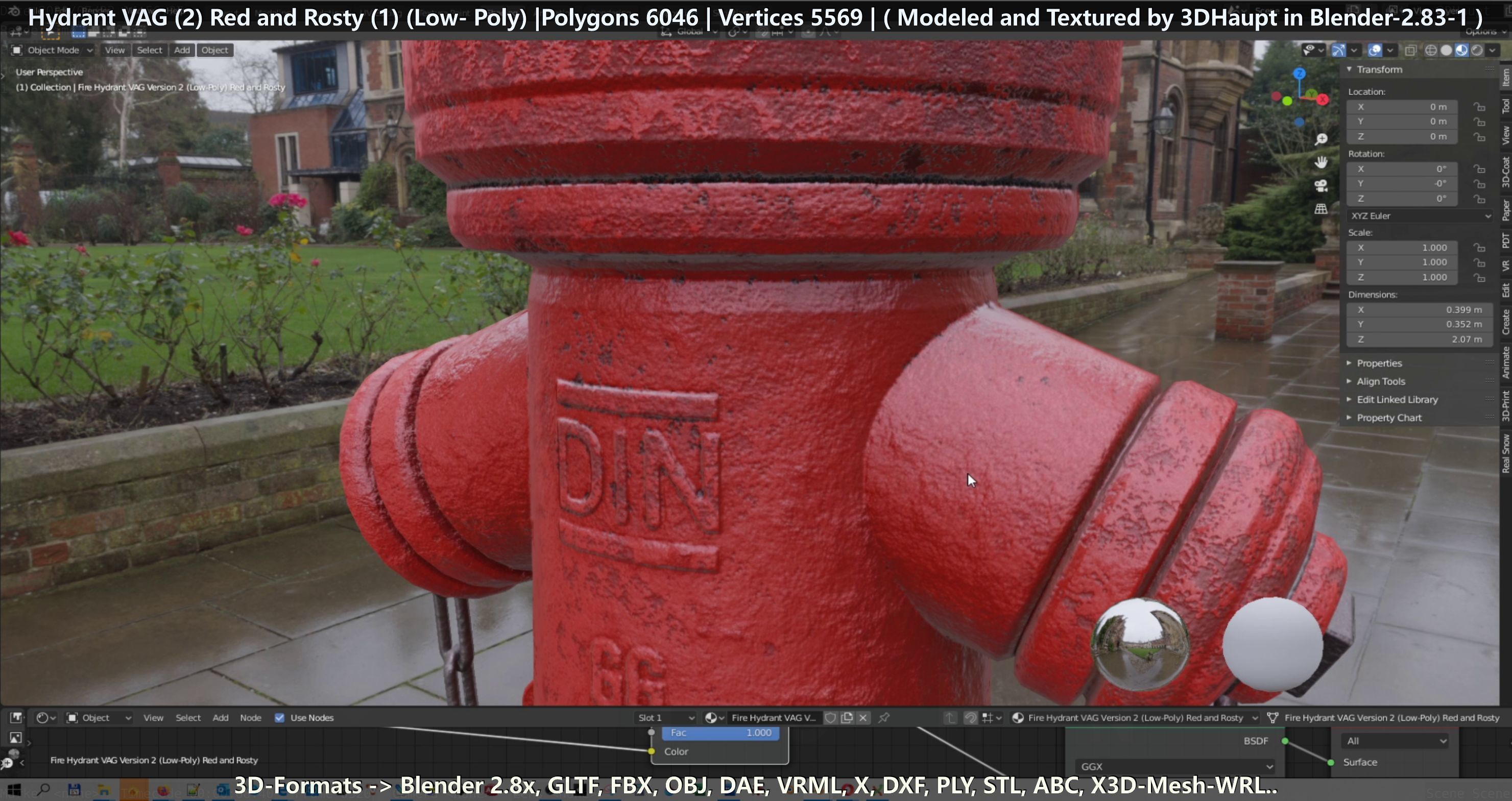 Fire Hydrant VAG 2 - Red and Rosty 1 - Low-poly 3D model_89