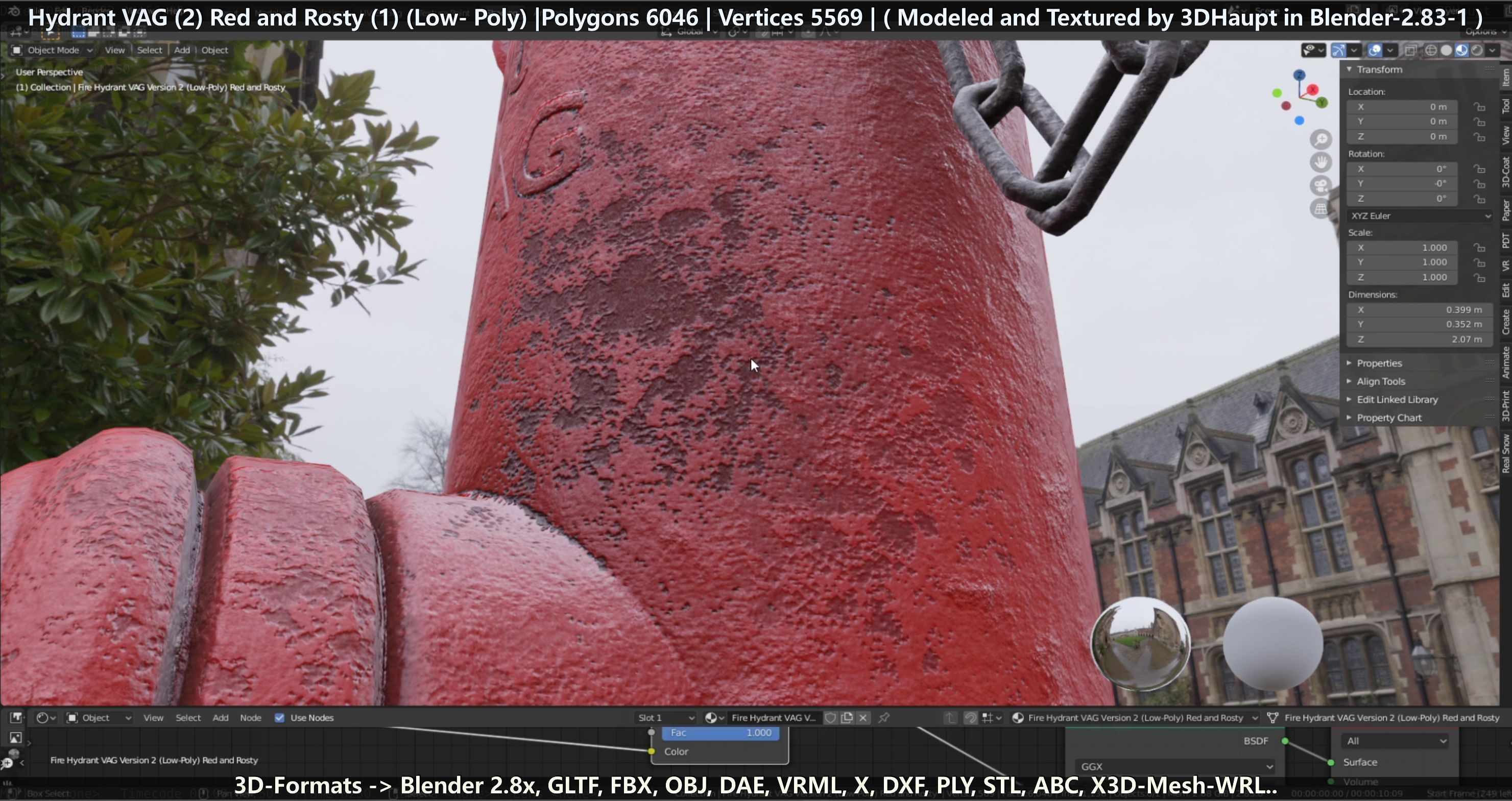 Fire Hydrant VAG 2 - Red and Rosty 1 - Low-poly 3D model_62