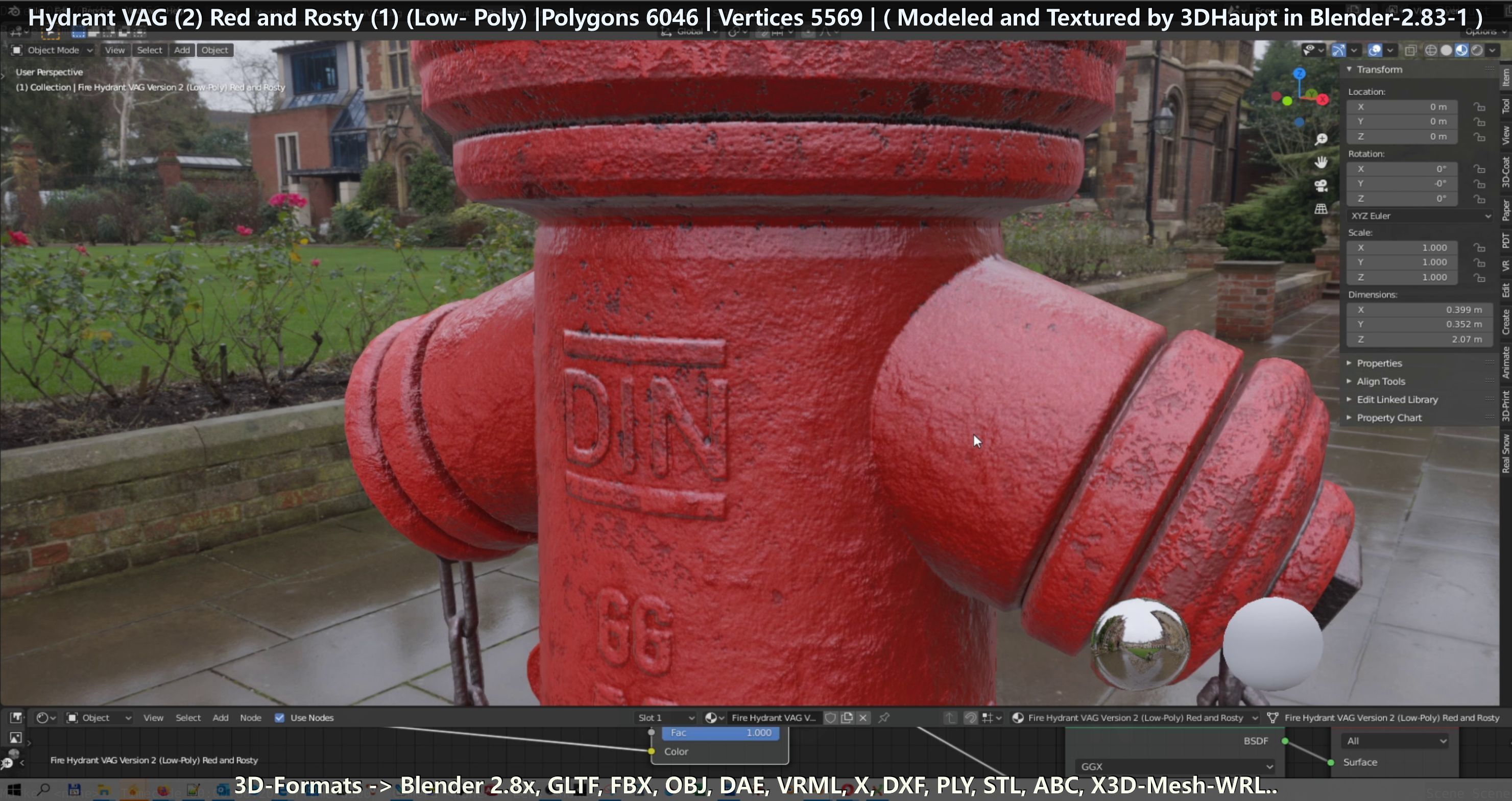 Fire Hydrant VAG 2 - Red and Rosty 1 - Low-poly 3D model_87