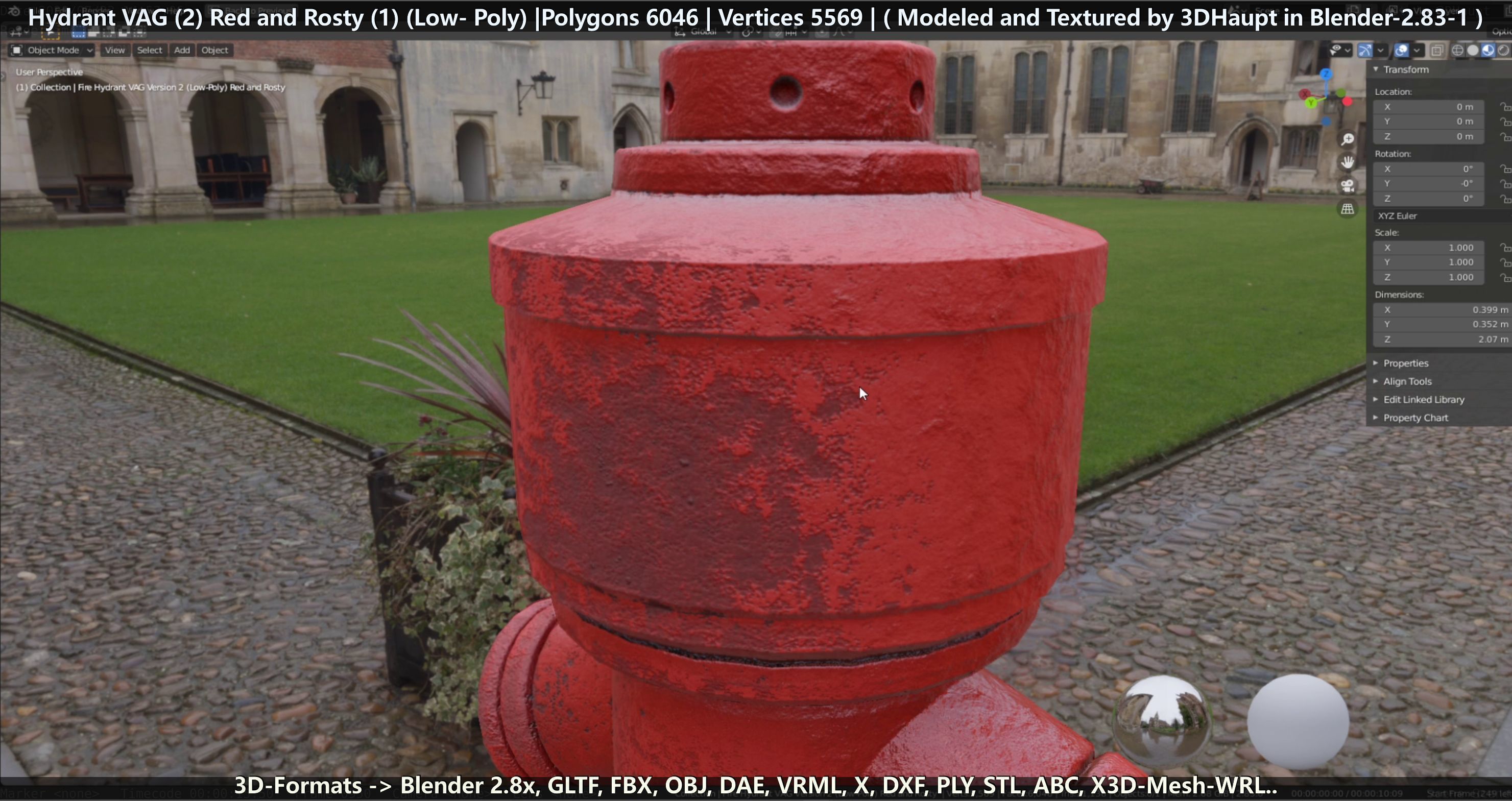 Fire Hydrant VAG 2 - Red and Rosty 1 - Low-poly 3D model_126