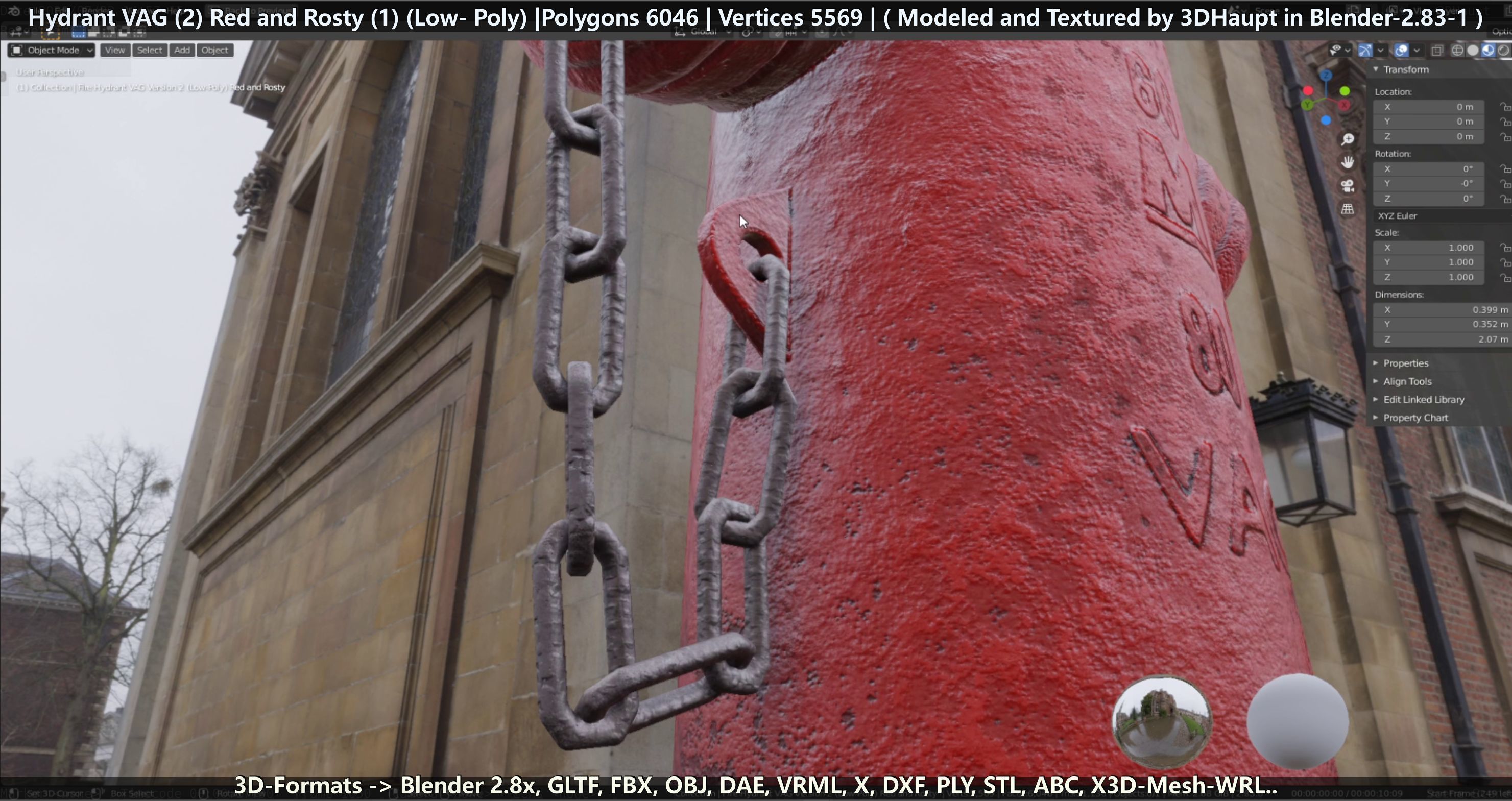 Fire Hydrant VAG 2 - Red and Rosty 1 - Low-poly 3D model_135