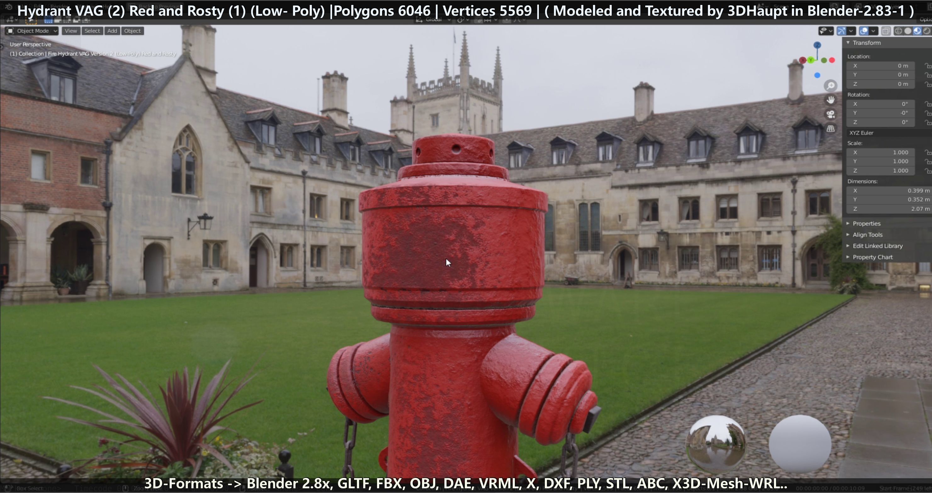 Fire Hydrant VAG 2 - Red and Rosty 1 - Low-poly 3D model_113