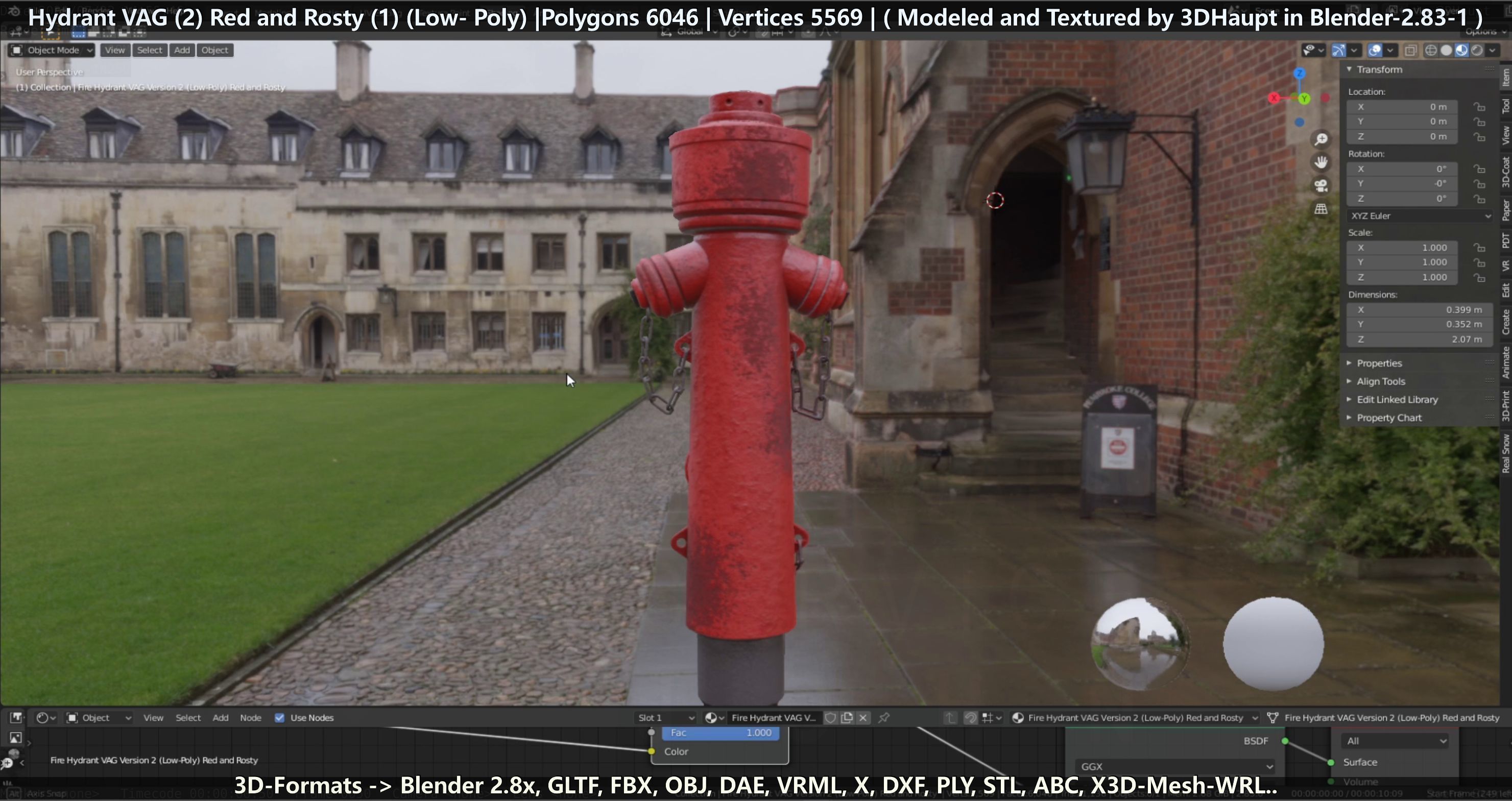 Fire Hydrant VAG 2 - Red and Rosty 1 - Low-poly 3D model_54