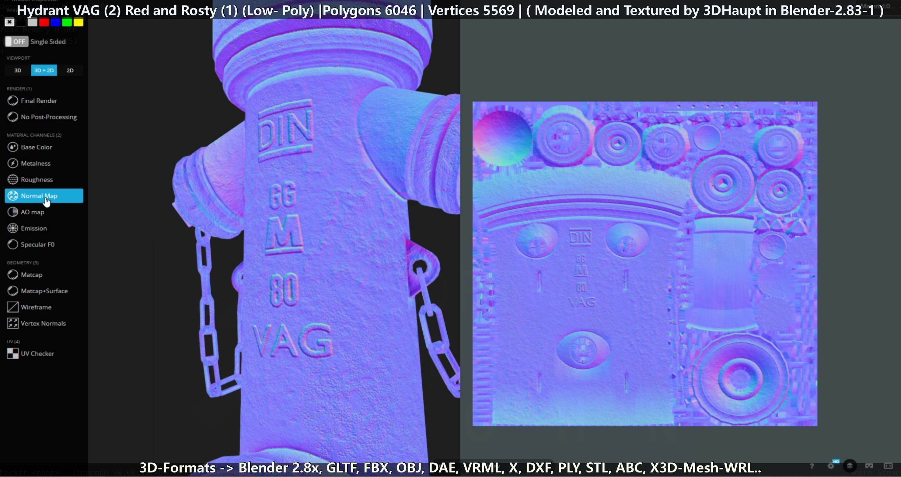 Fire Hydrant VAG 2 - Red and Rosty 1 - Low-poly 3D model_45