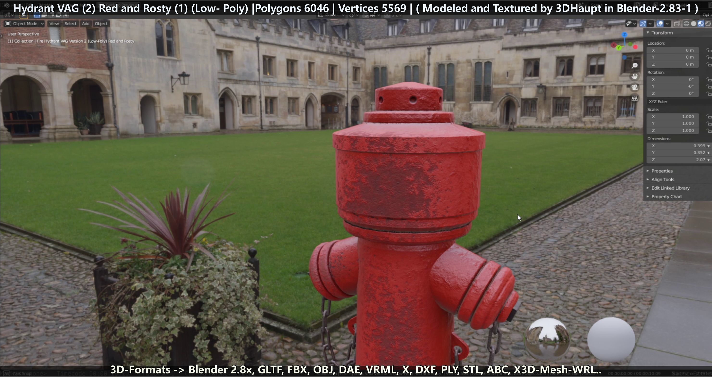 Fire Hydrant VAG 2 - Red and Rosty 1 - Low-poly 3D model_36
