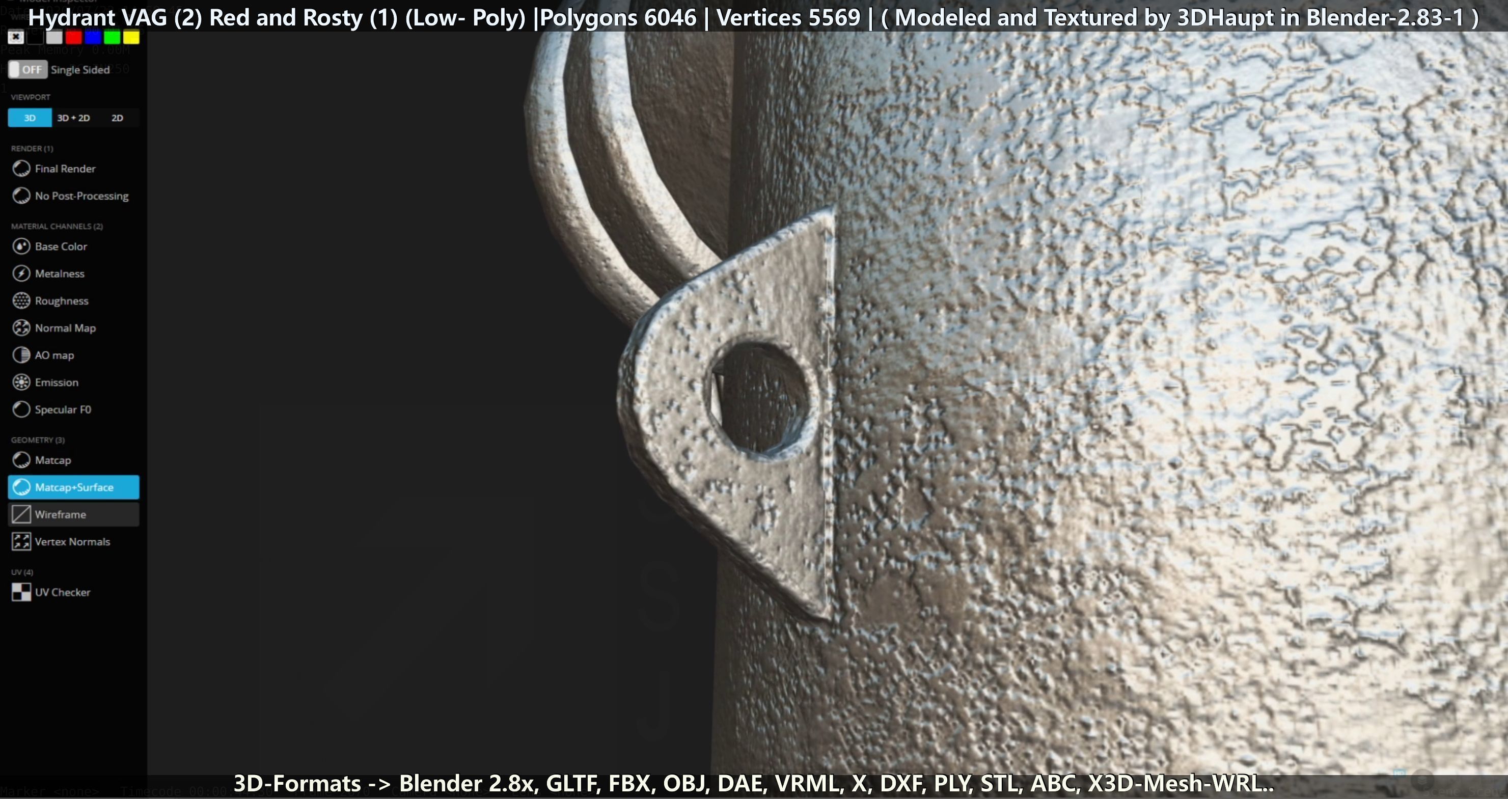 Fire Hydrant VAG 2 - Red and Rosty 1 - Low-poly 3D model_48