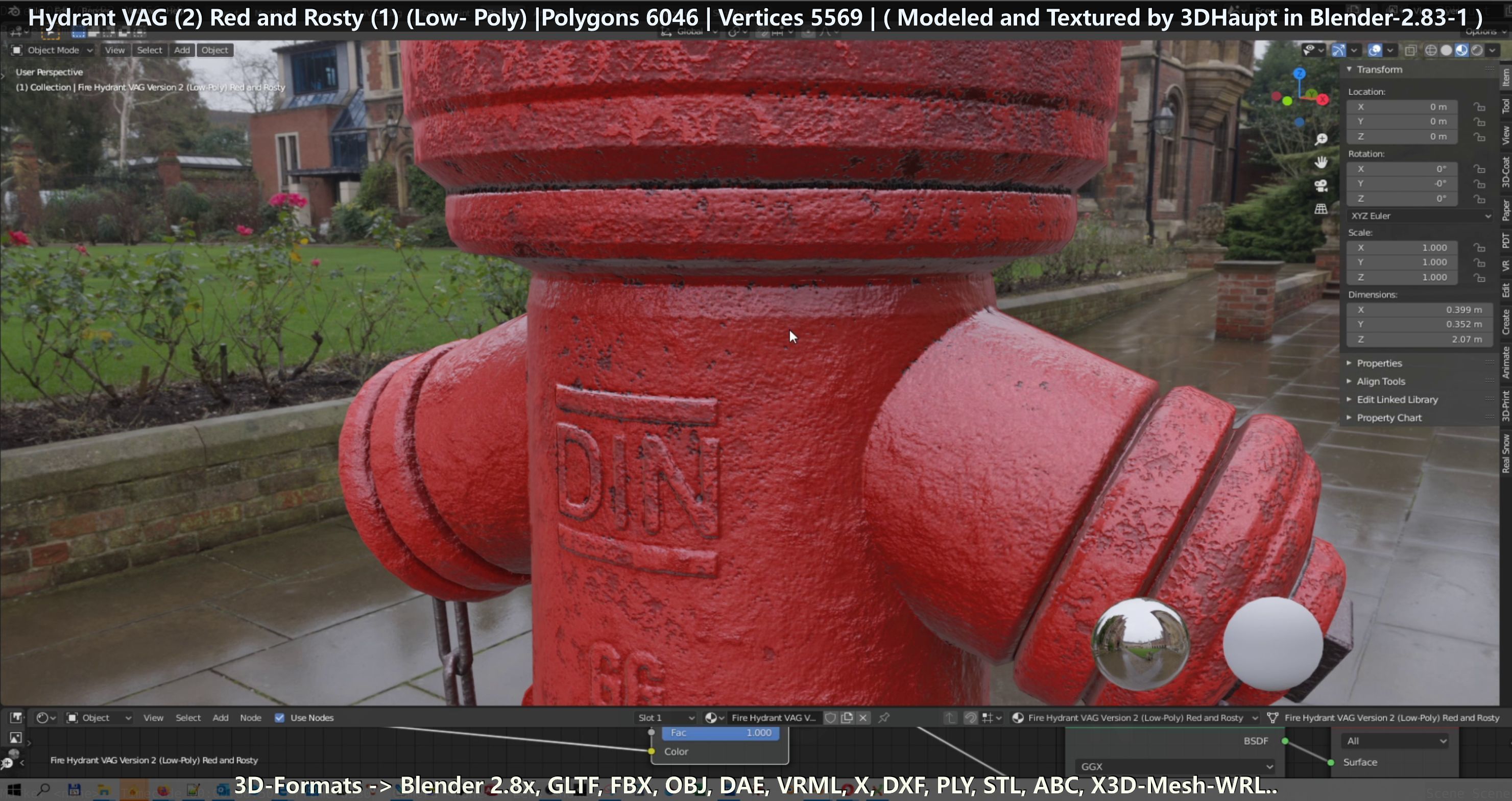 Fire Hydrant VAG 2 - Red and Rosty 1 - Low-poly 3D model_90