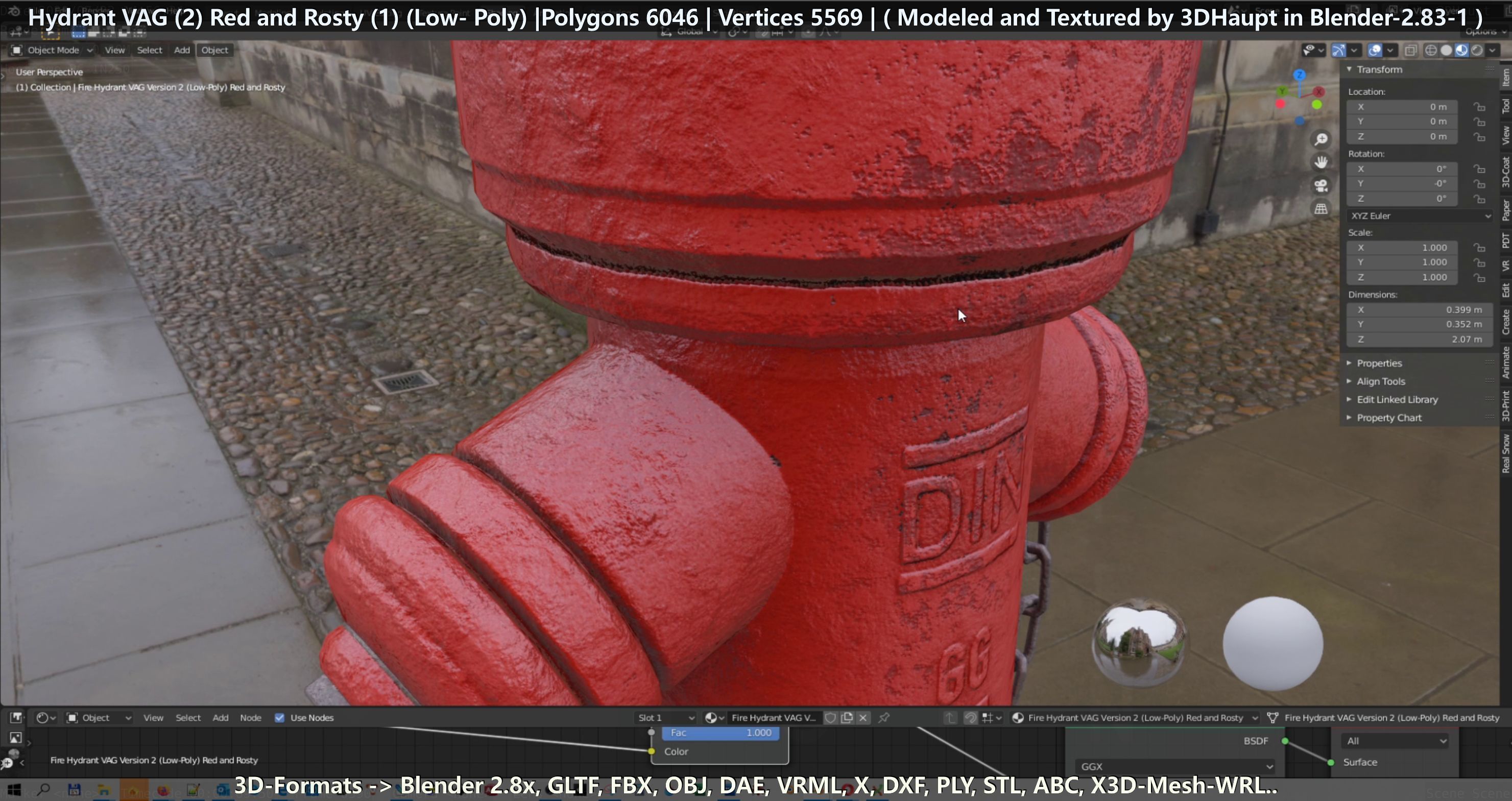 Fire Hydrant VAG 2 - Red and Rosty 1 - Low-poly 3D model_19
