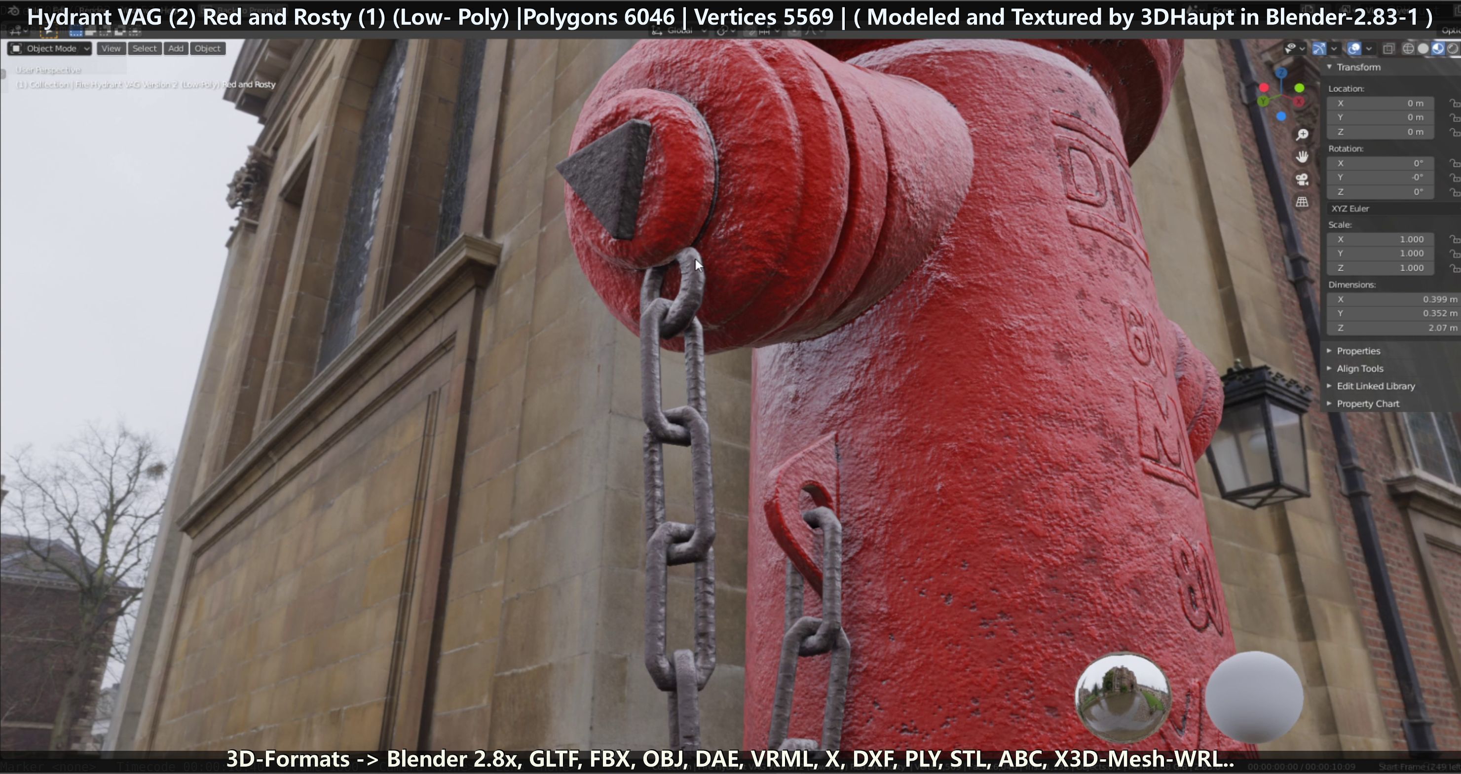 Fire Hydrant VAG 2 - Red and Rosty 1 - Low-poly 3D model_21