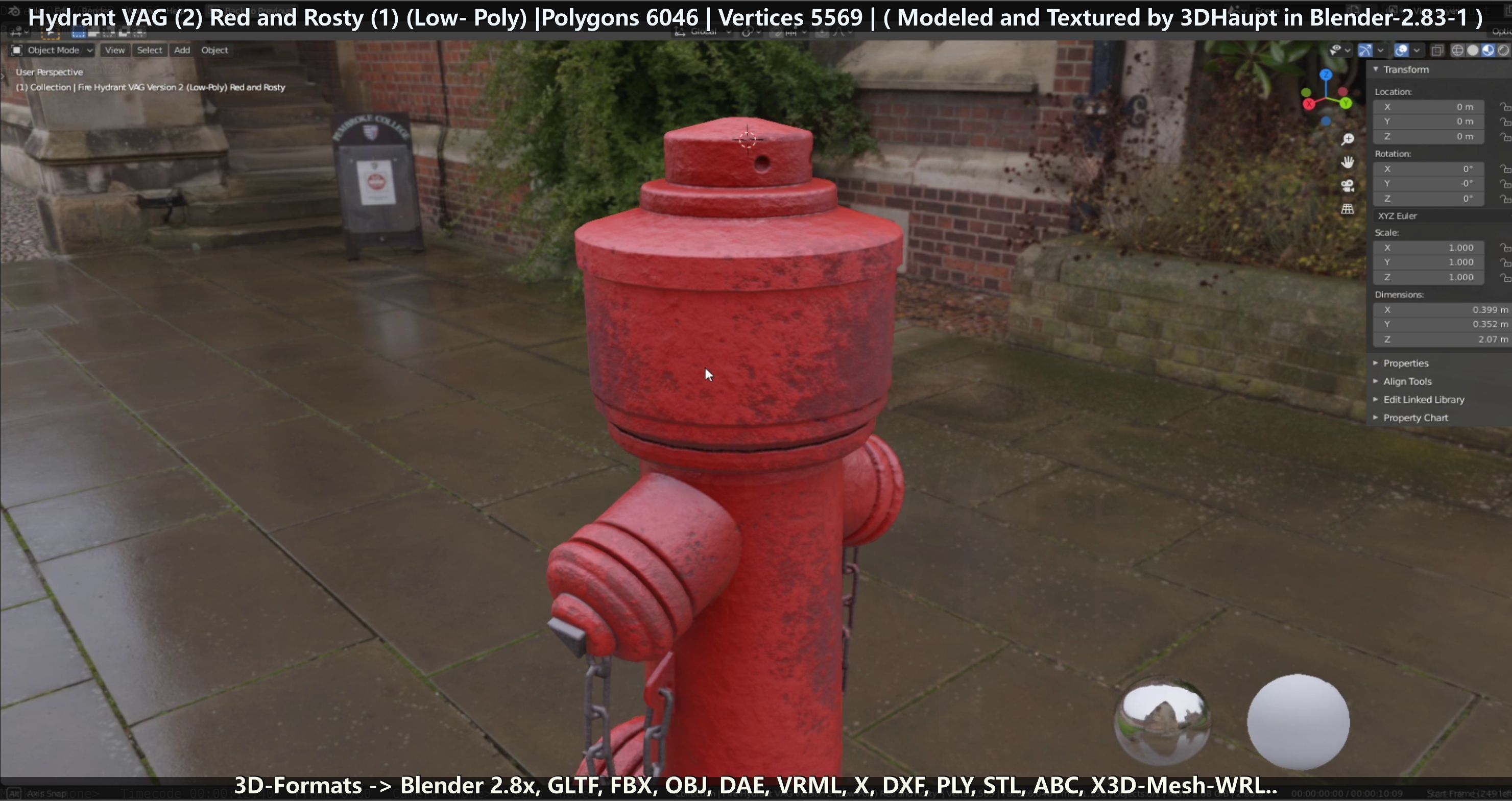 Fire Hydrant VAG 2 - Red and Rosty 1 - Low-poly 3D model_111
