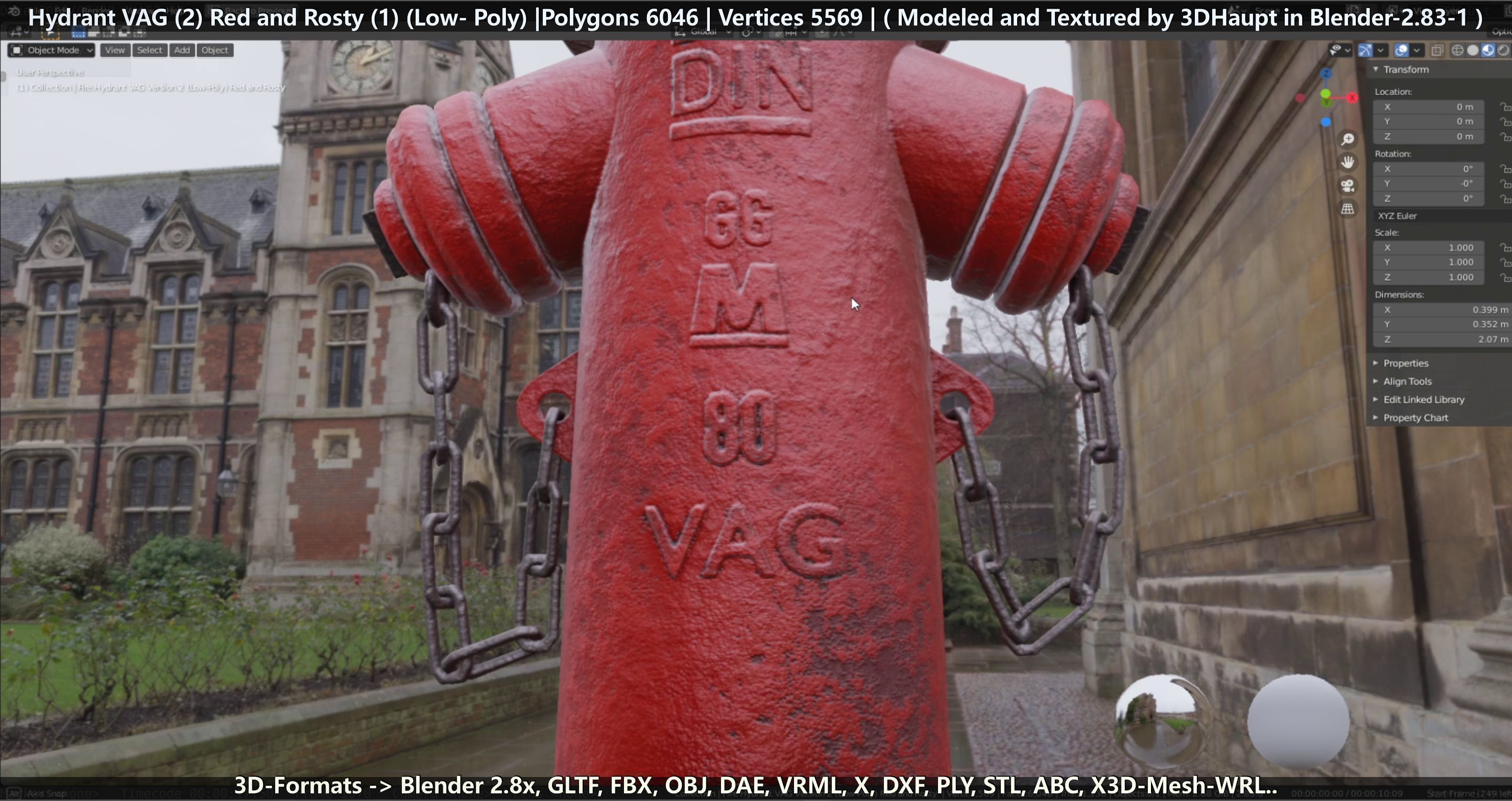 Fire Hydrant VAG 2 - Red and Rosty 1 - Low-poly 3D model_25