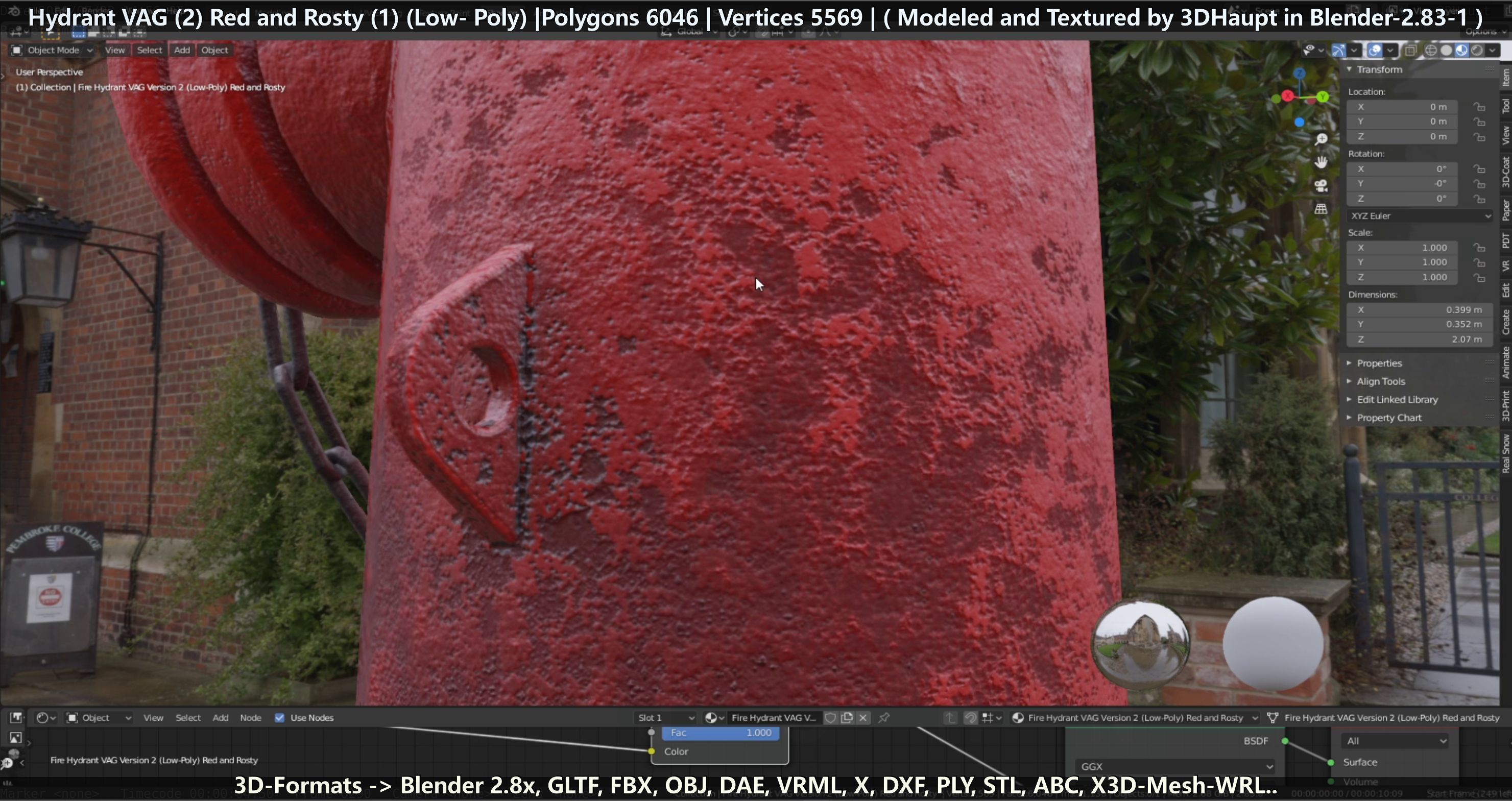 Fire Hydrant VAG 2 - Red and Rosty 1 - Low-poly 3D model_72