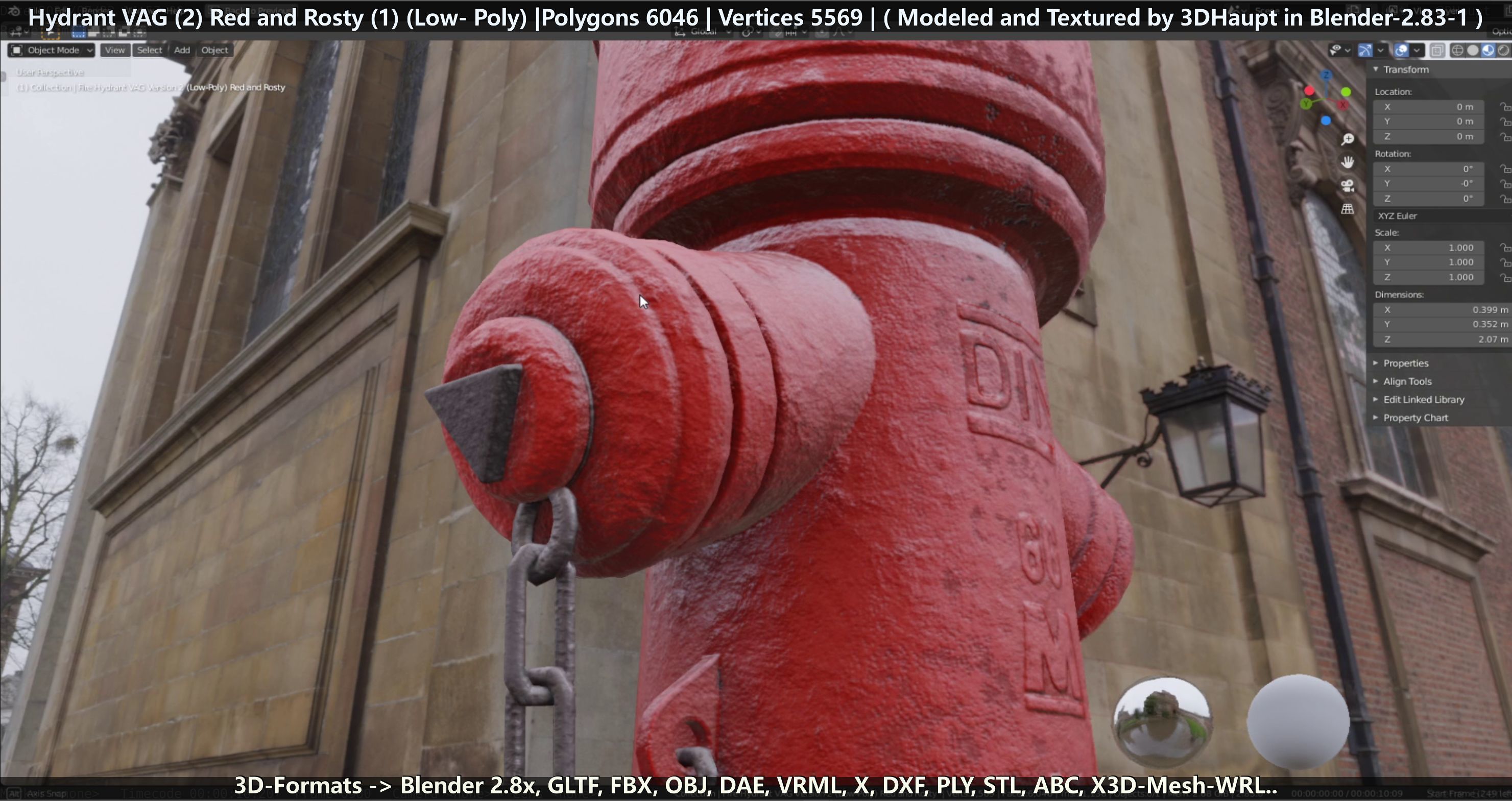 Fire Hydrant VAG 2 - Red and Rosty 1 - Low-poly 3D model_131