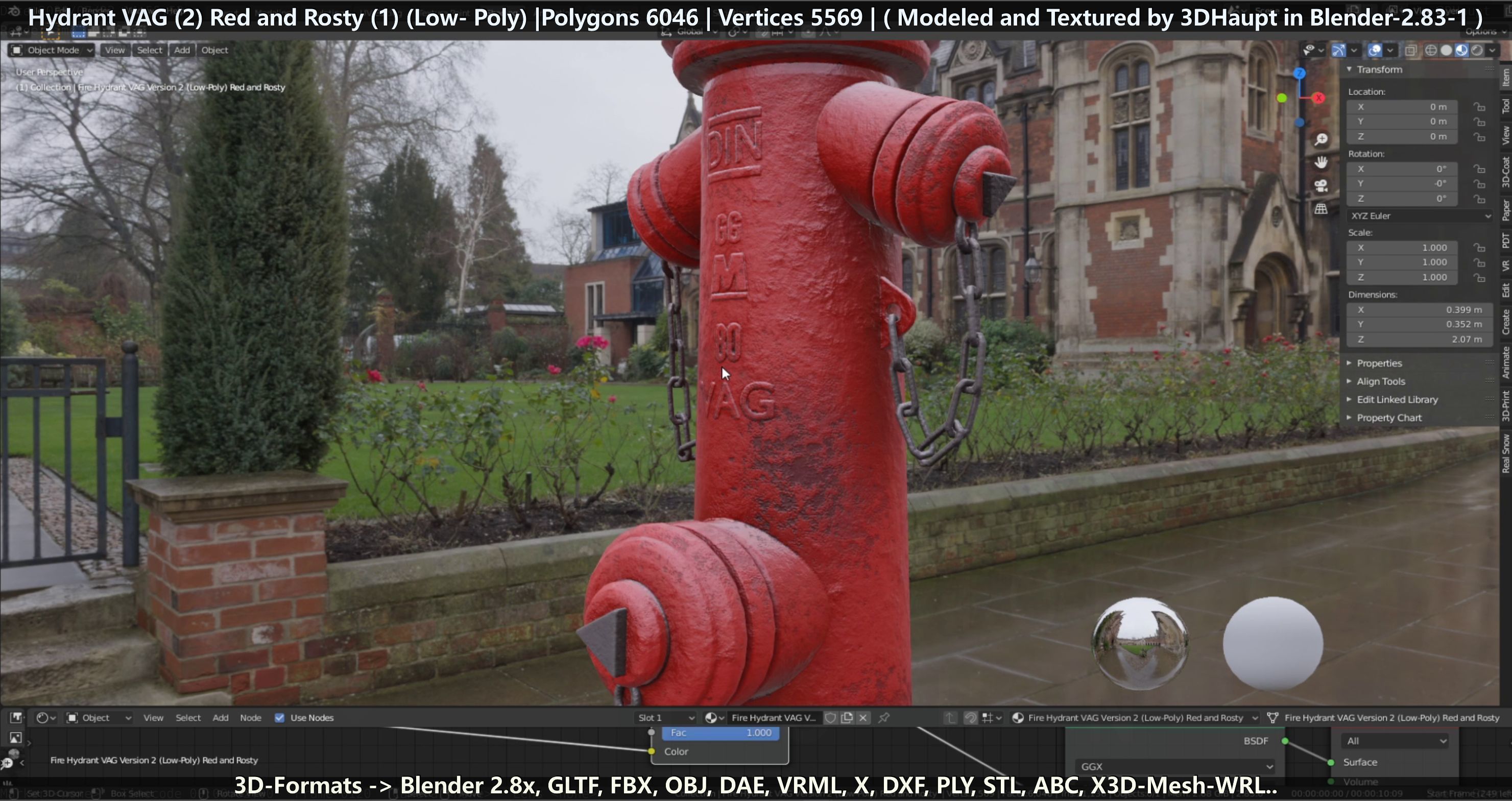 Fire Hydrant VAG 2 - Red and Rosty 1 - Low-poly 3D model_59