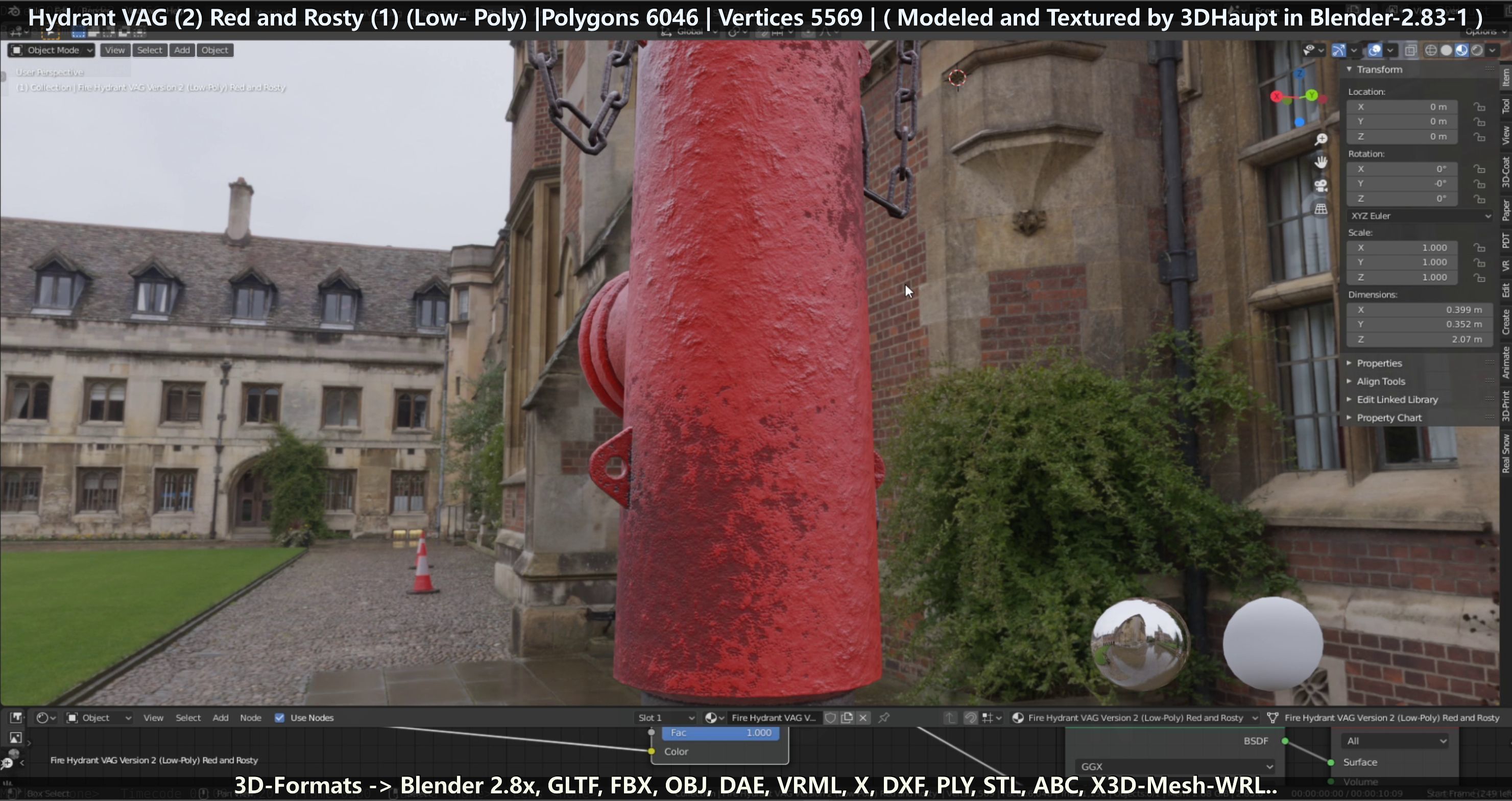 Fire Hydrant VAG 2 - Red and Rosty 1 - Low-poly 3D model_79