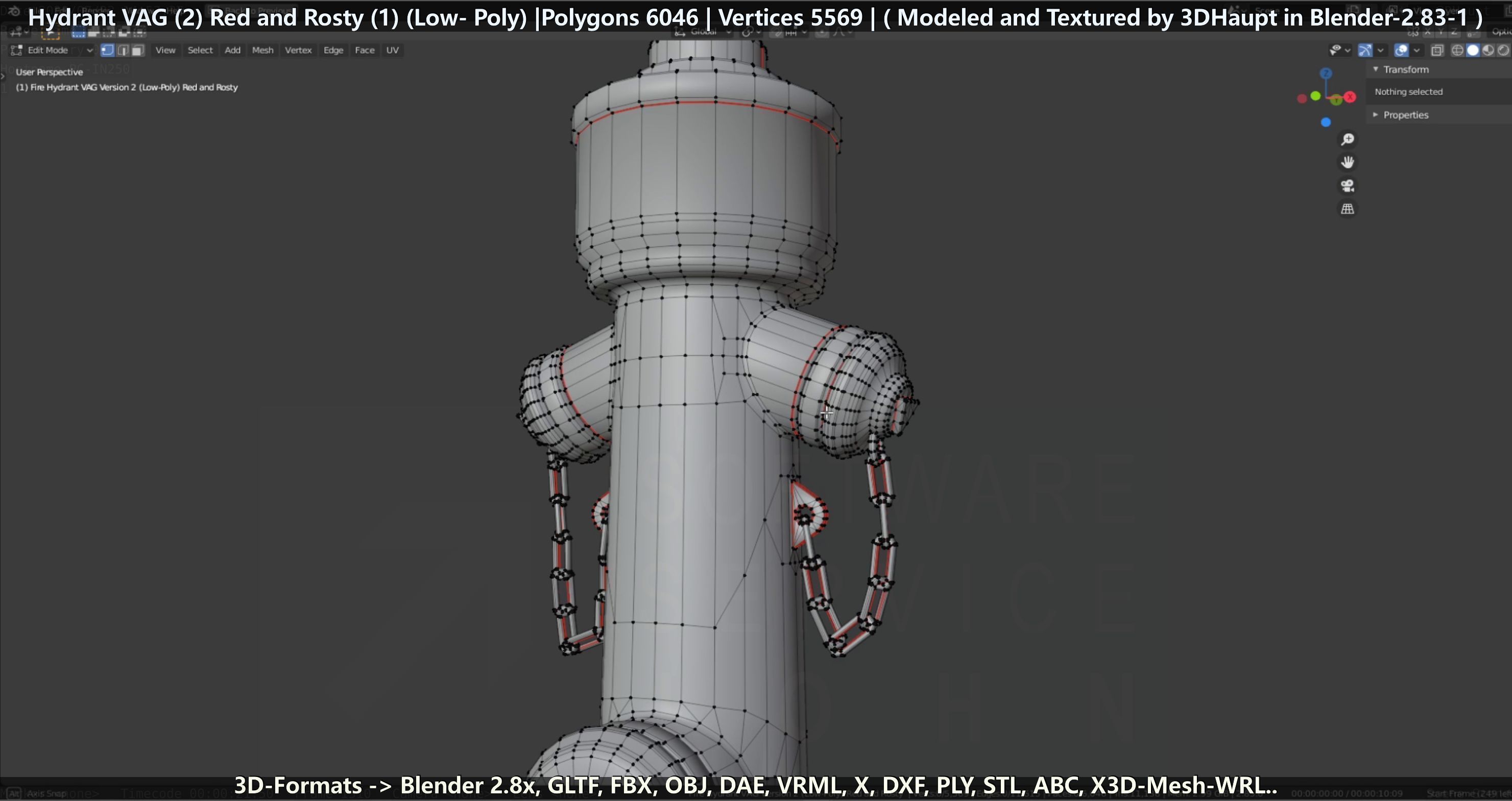 Fire Hydrant VAG 2 - Red and Rosty 1 - Low-poly 3D model_153