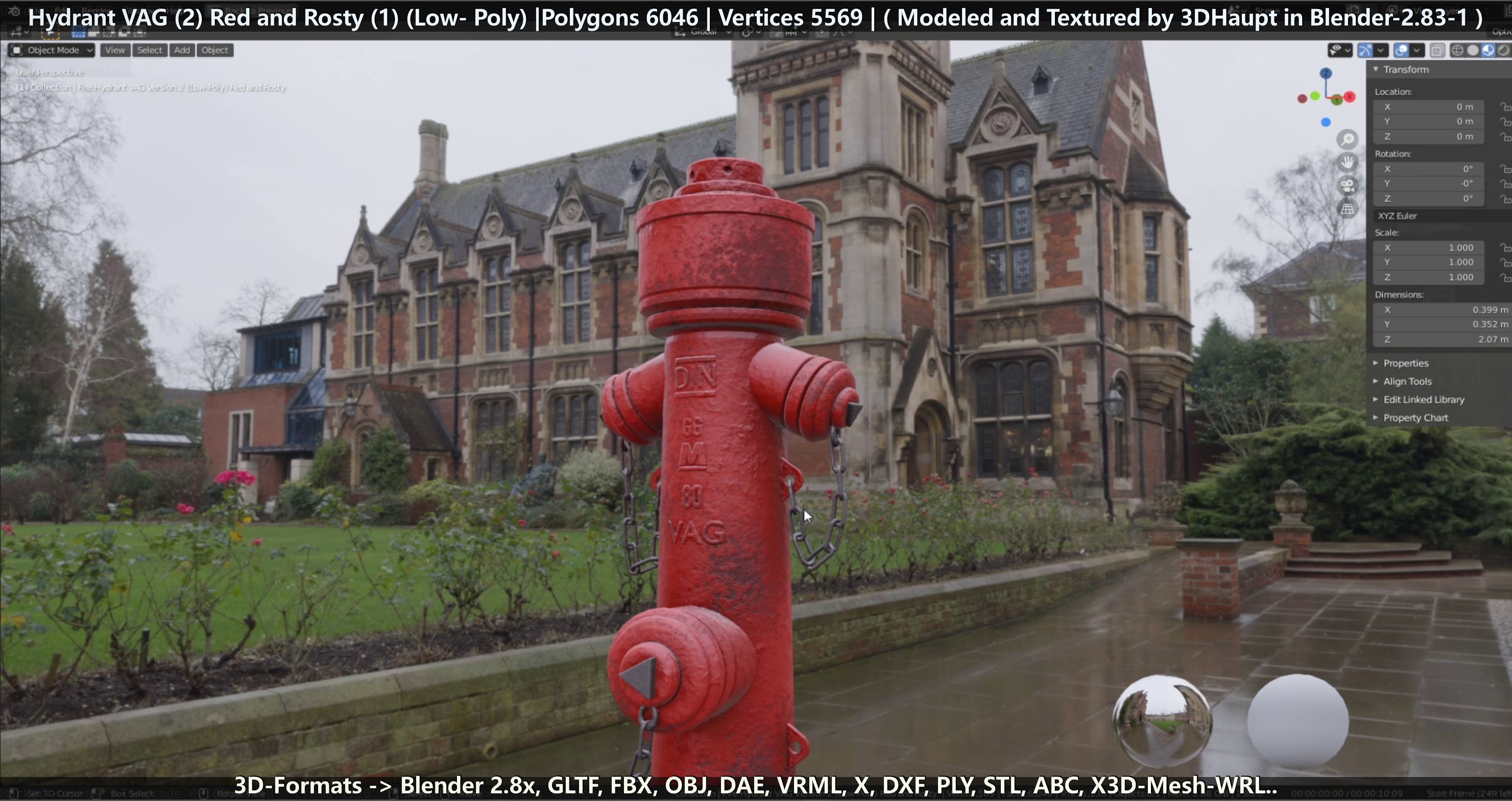 Fire Hydrant VAG 2 - Red and Rosty 1 - Low-poly 3D model_144