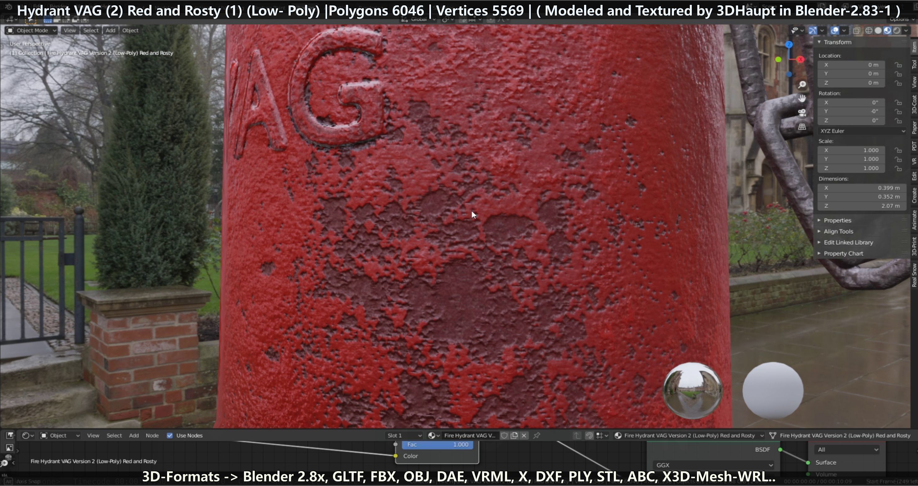 Fire Hydrant VAG 2 - Red and Rosty 1 - Low-poly 3D model_58