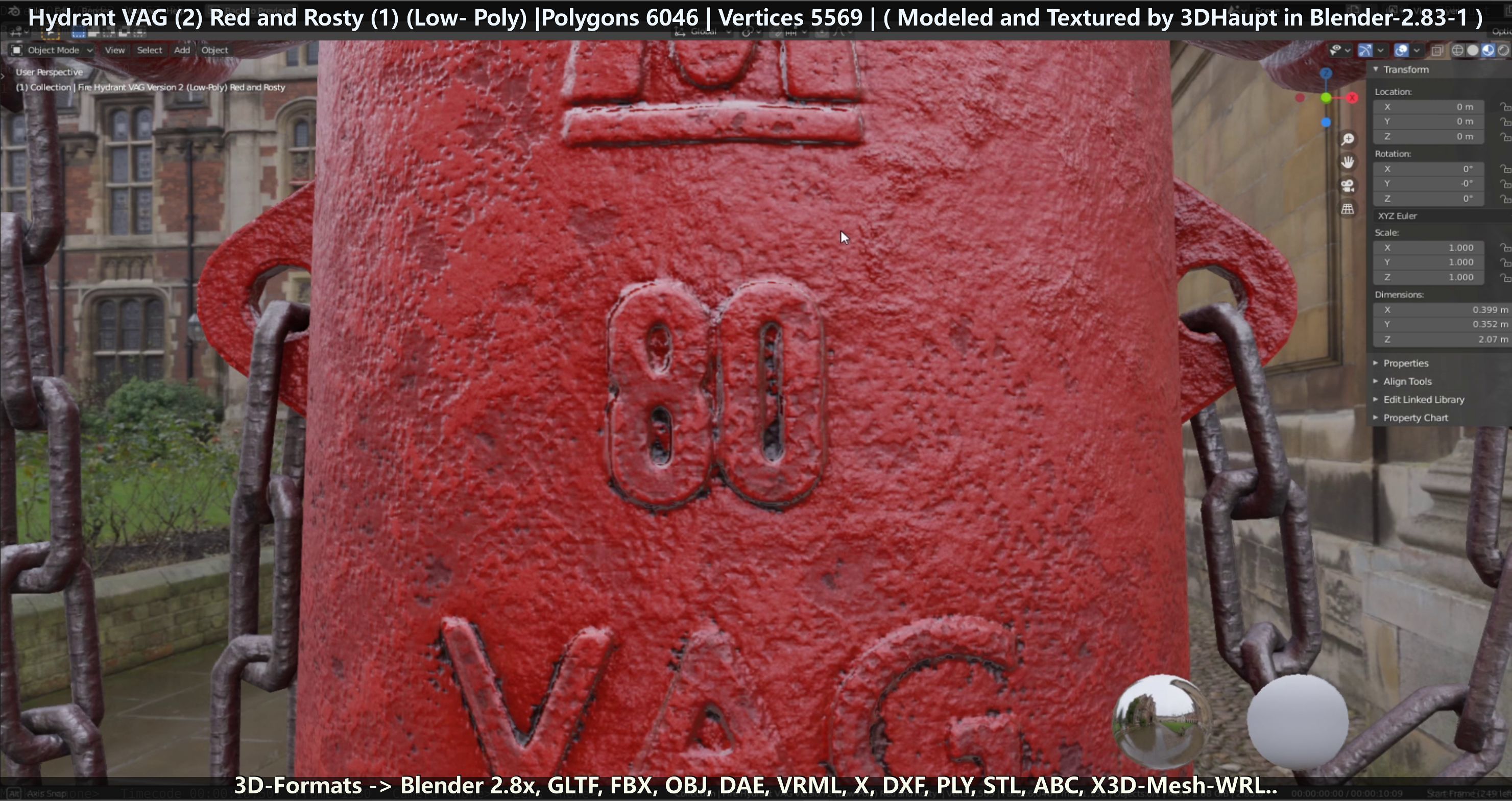 Fire Hydrant VAG 2 - Red and Rosty 1 - Low-poly 3D model_141