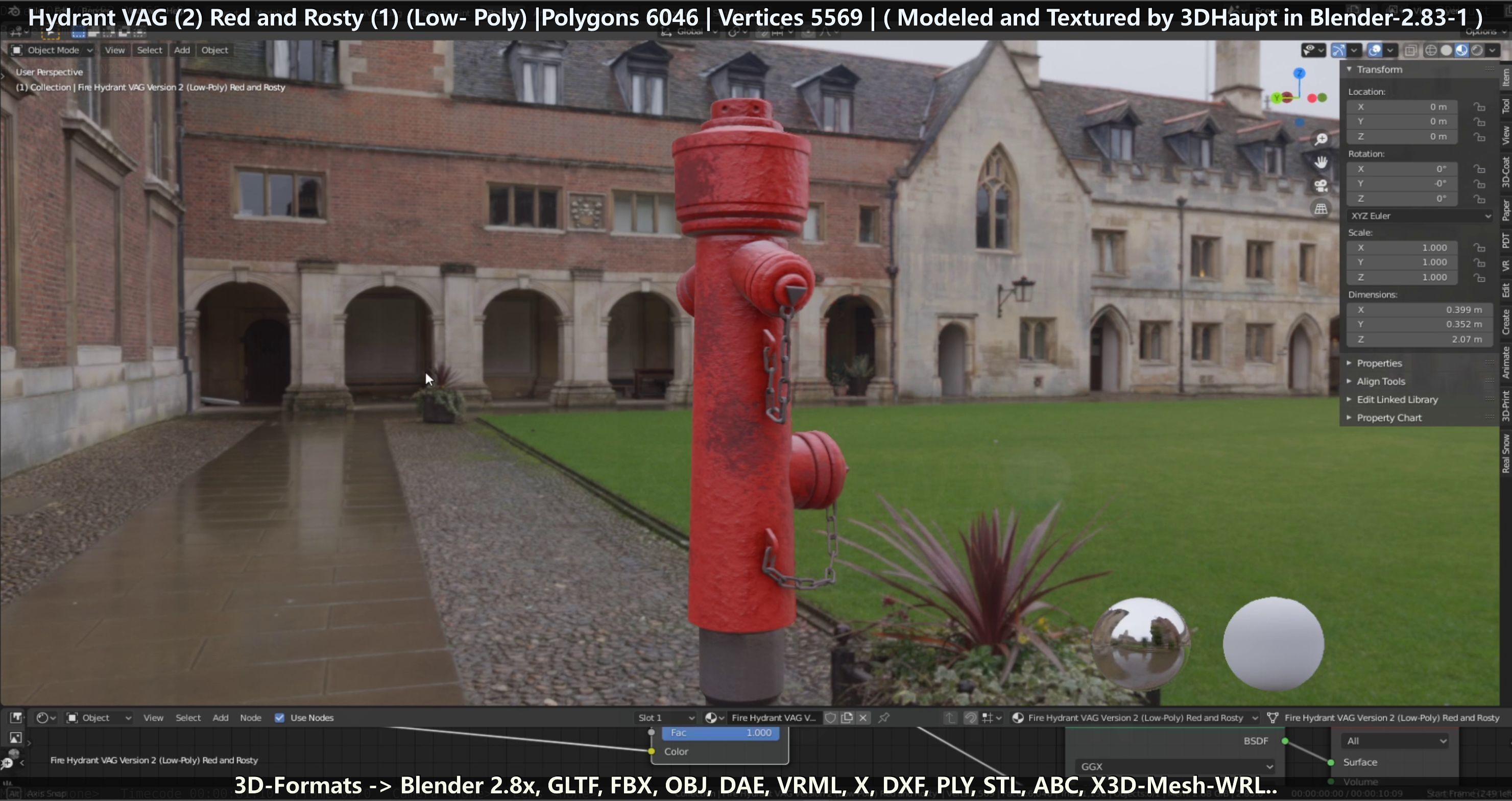 Fire Hydrant VAG 2 - Red and Rosty 1 - Low-poly 3D model_55