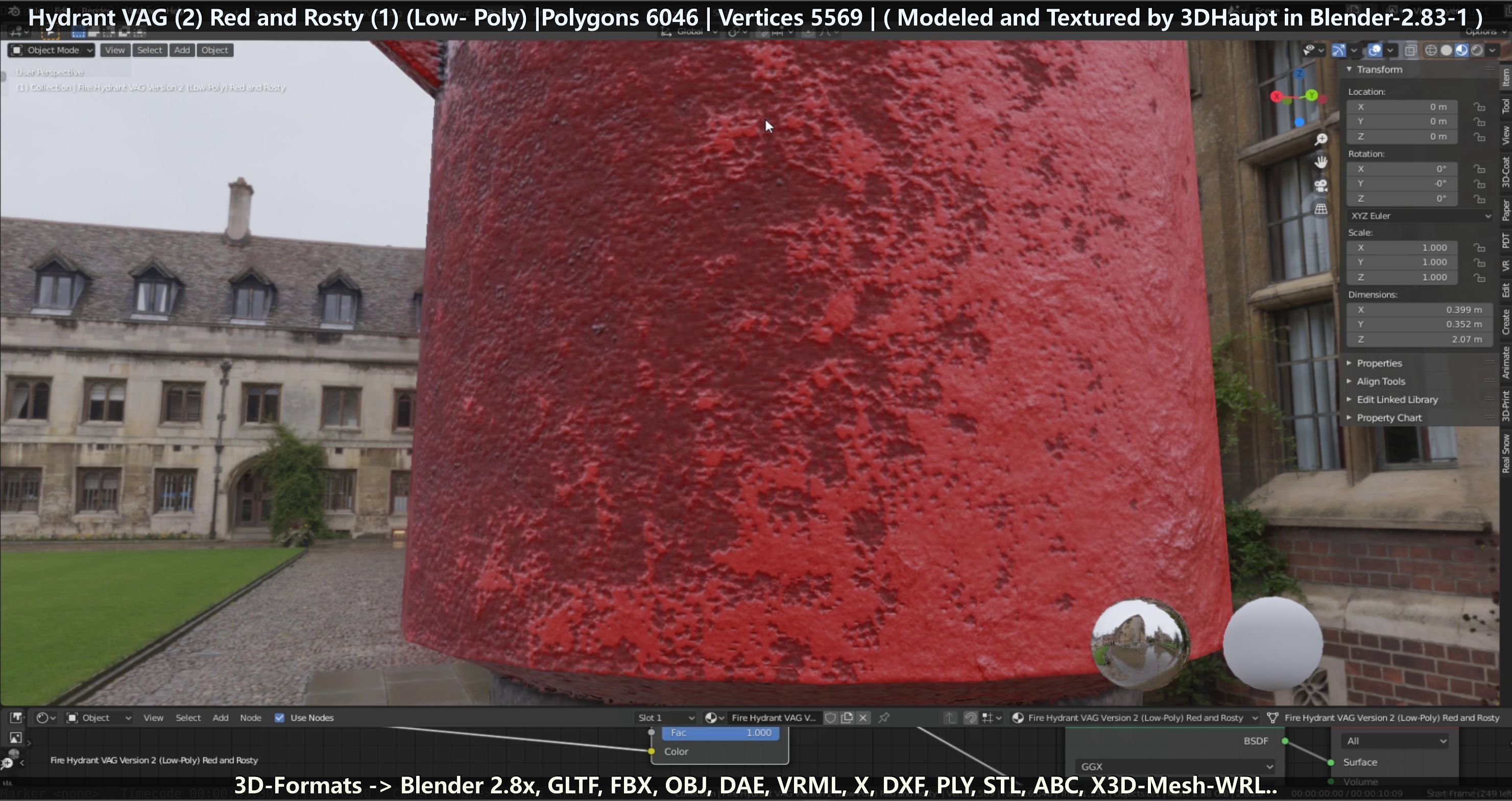 Fire Hydrant VAG 2 - Red and Rosty 1 - Low-poly 3D model_71